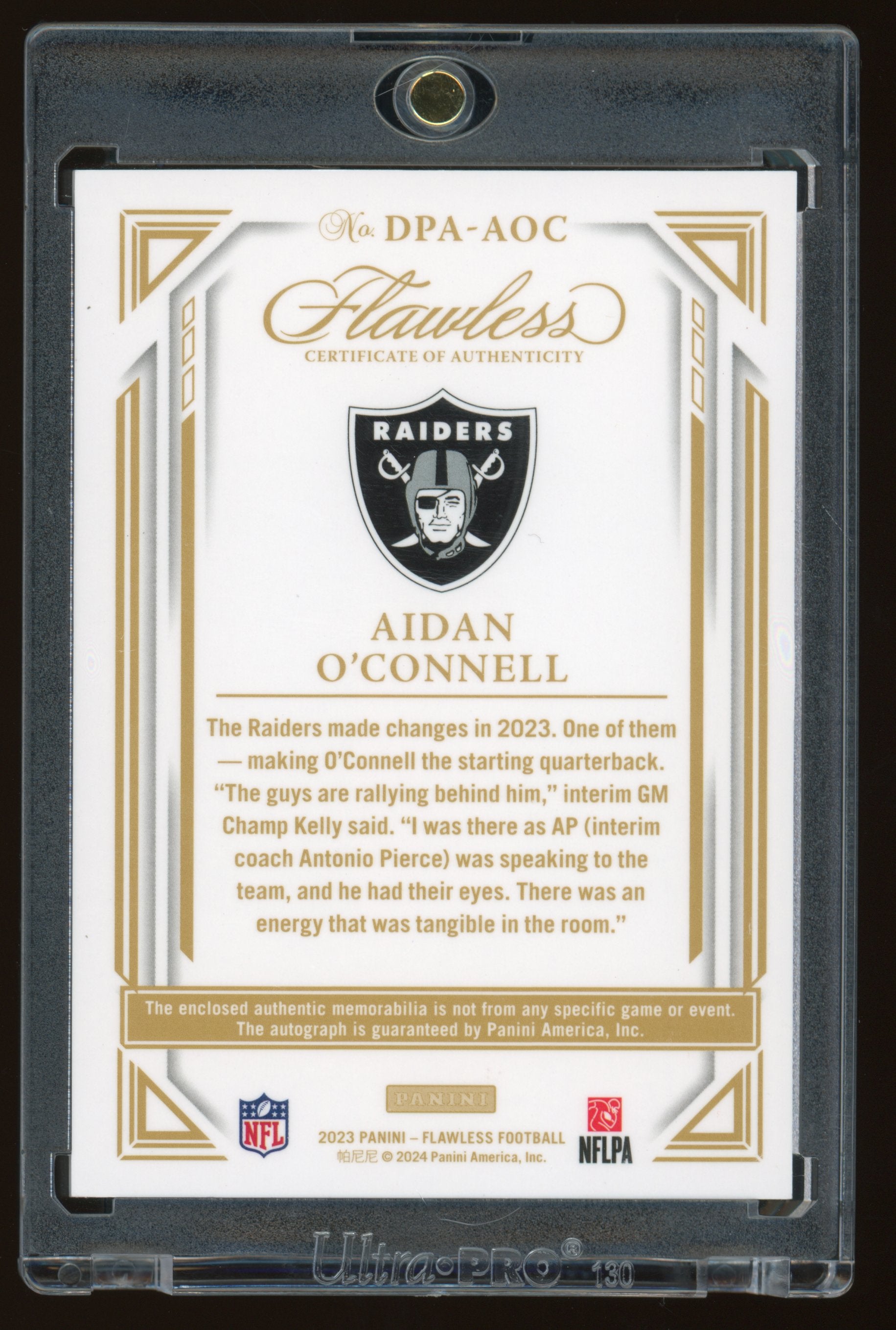2024 Panini Flawless Aidan O'Connell 16/20 Patch