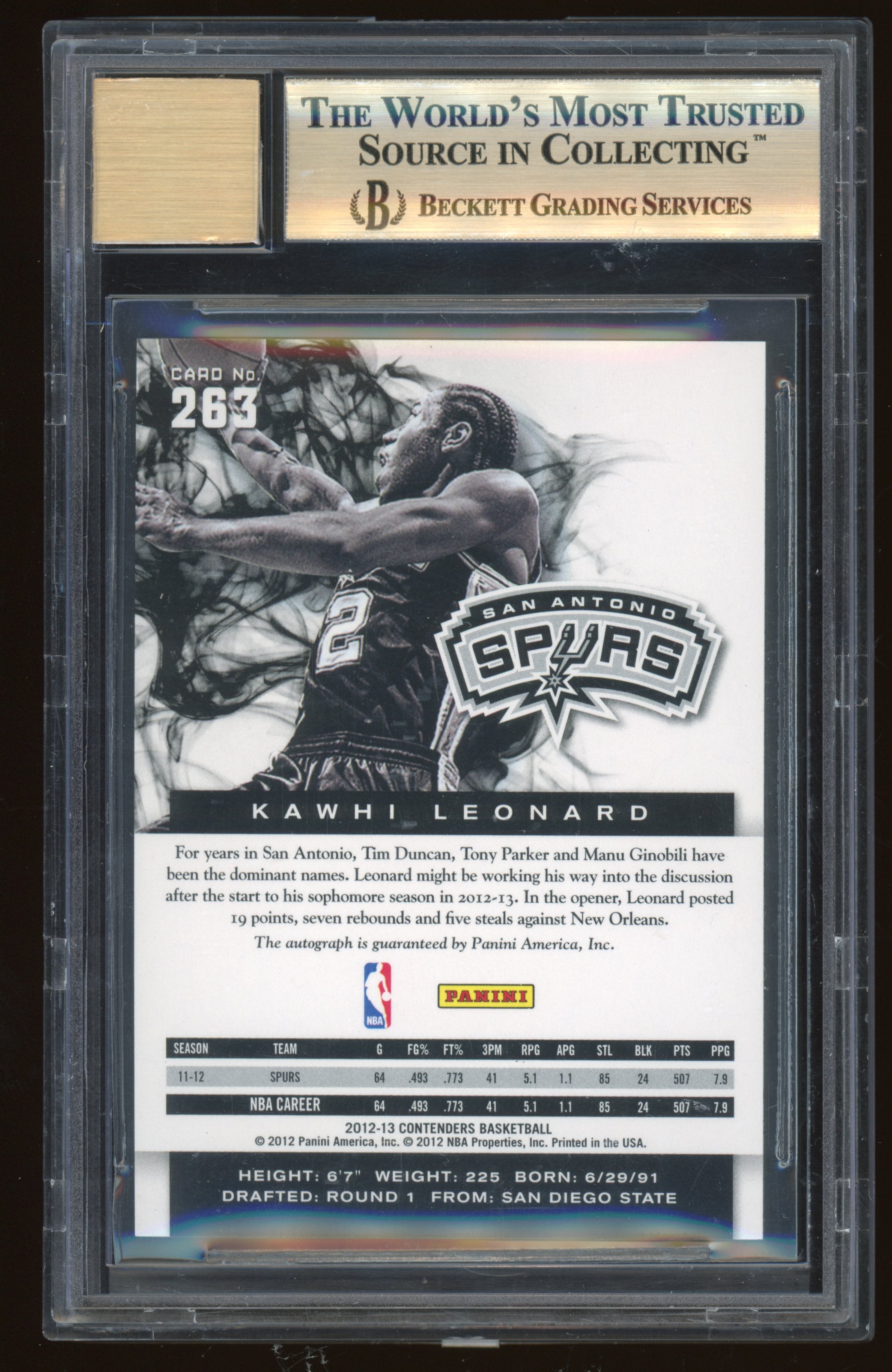 2012 Panini Contenders Kawhi Leonard RC #263 BGS 9.5 Auto 9