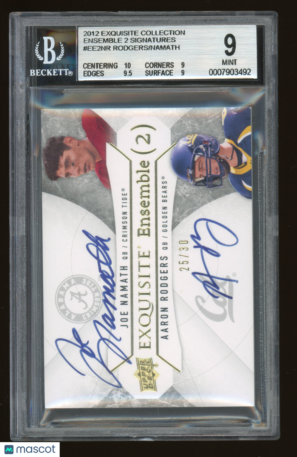 2012 Exquisite Collection Ensemble 2 Signatures Joe Namath Aaron Rodgers #EE2NR /Joe BGS 9 Auto 10