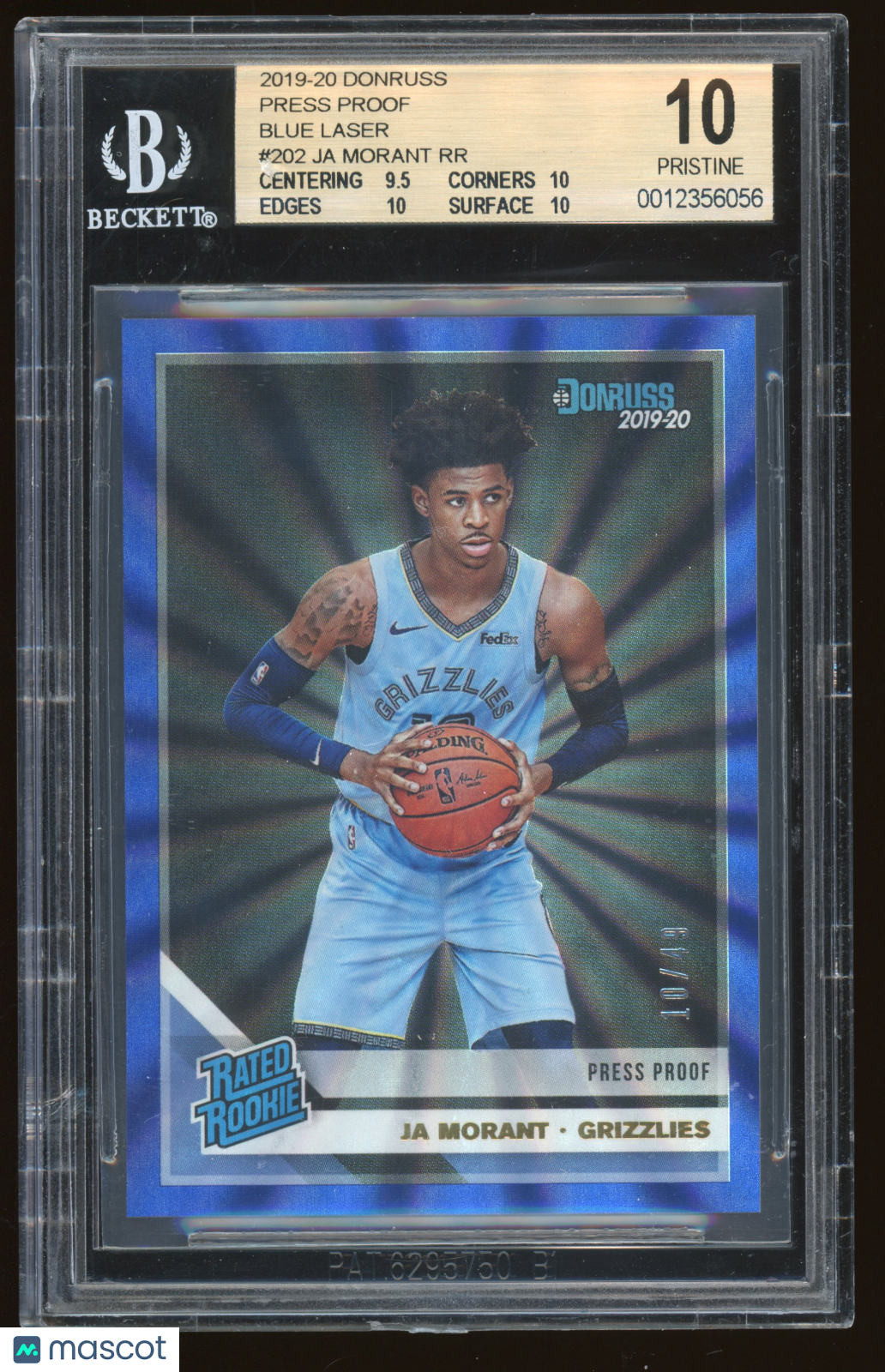 2019 Donruss Press Proof Blue Laser Ja Morant RR #202 BGS 10