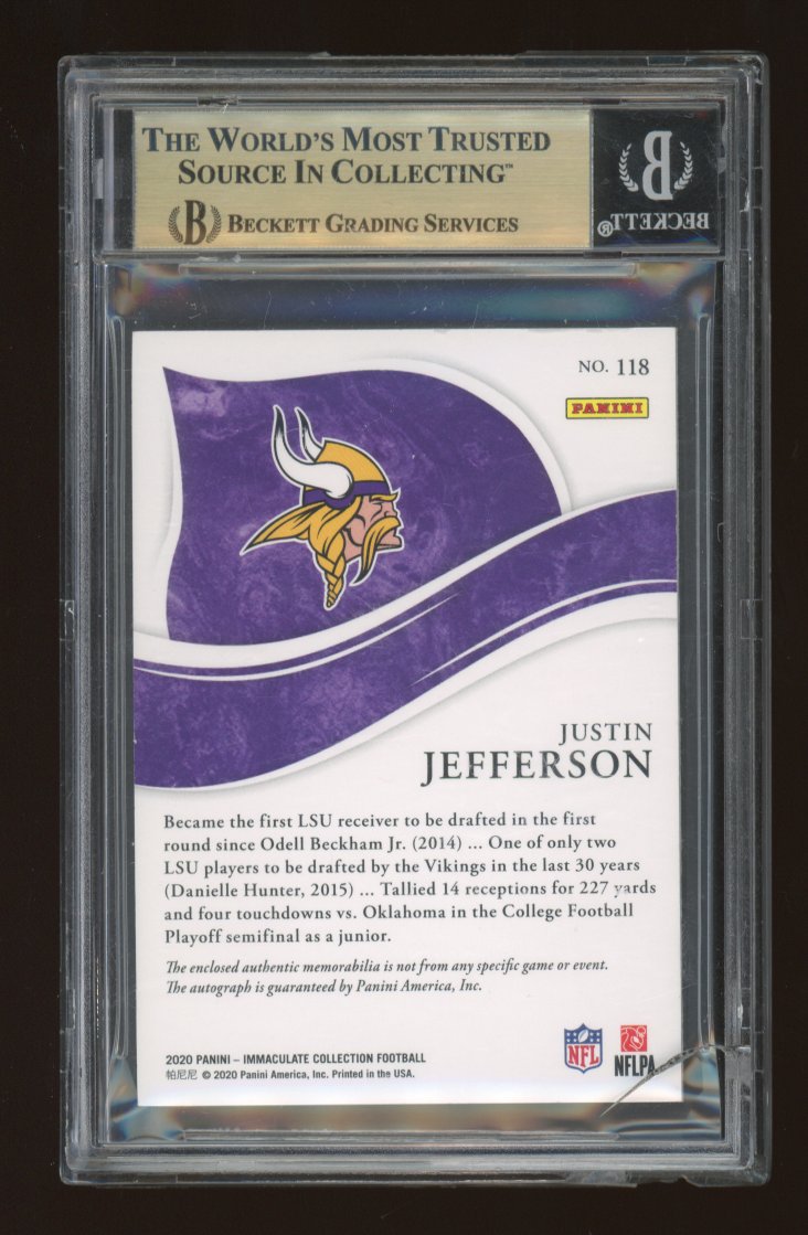 2020 Immaculate Collection Justin Jefferson JSY RC #118 BGS 9.5 Auto 9