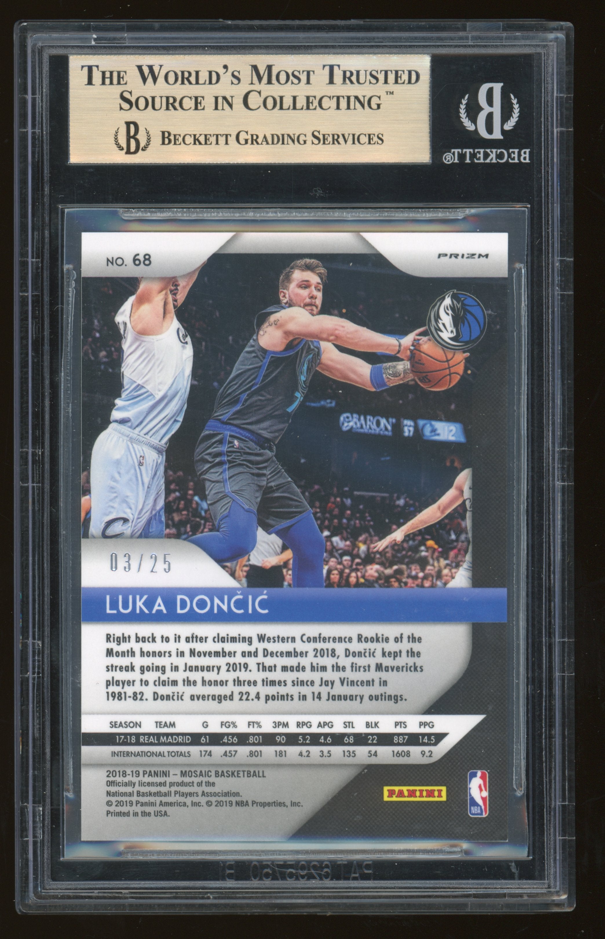 2018 Panini Prizm Luka Doncic #68 BGS 9.5