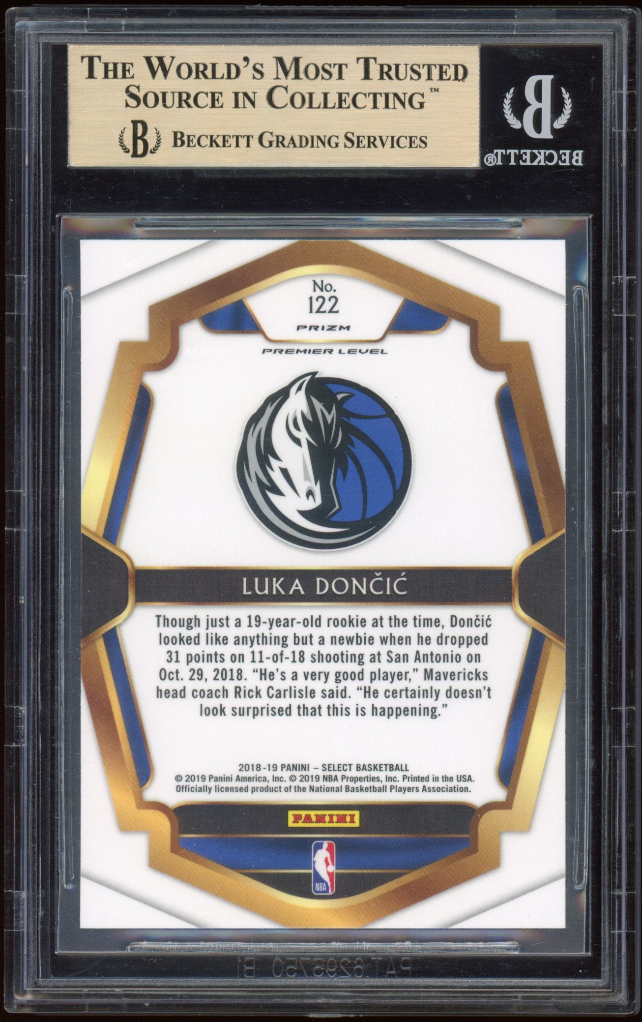 2018 Select Prizms Silver Luka Doncic #122 BGS 10