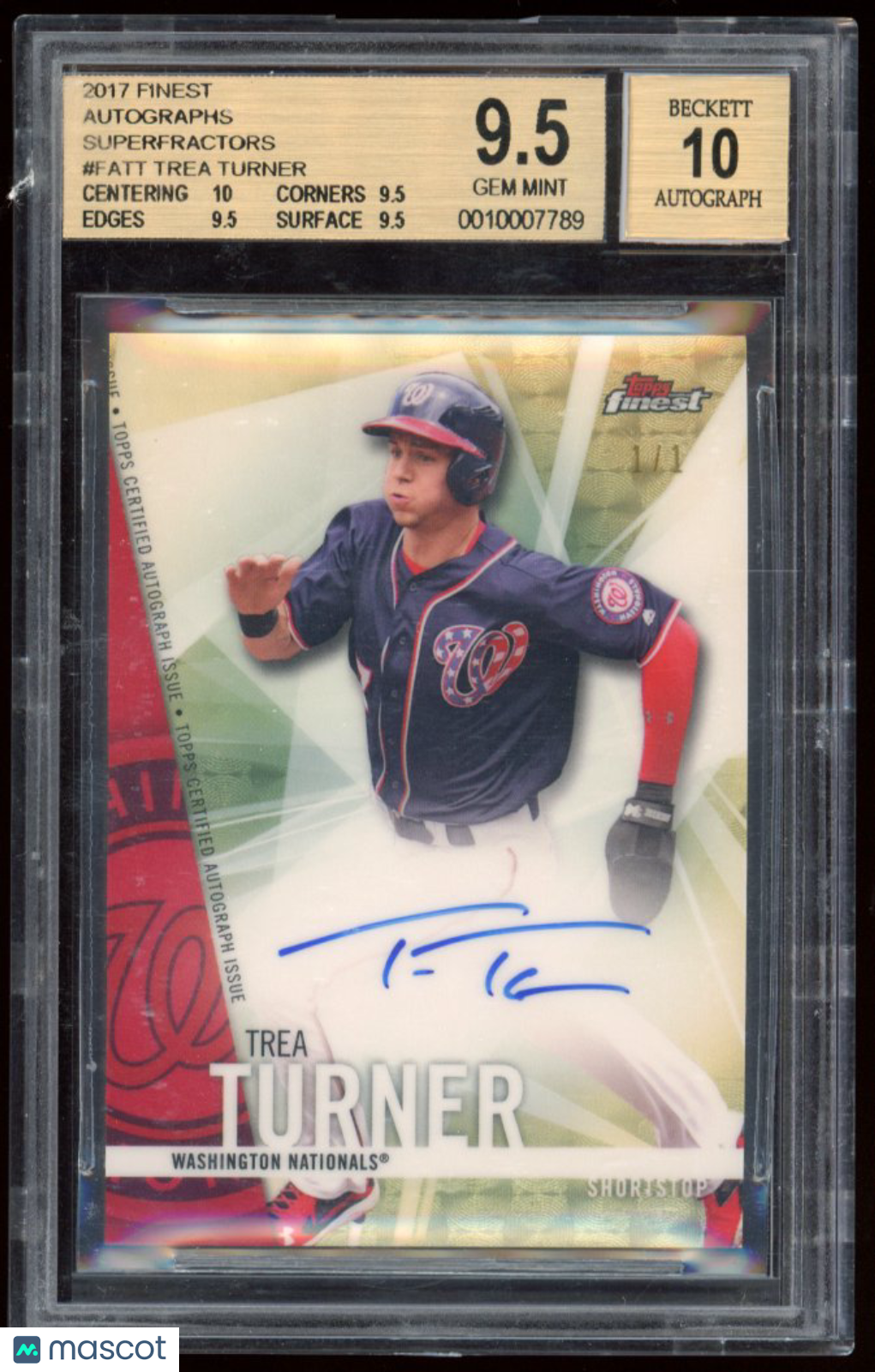 2017 Finest Autographs Superfractors Trea Turner #FATT BGS 9.5 Auto 10