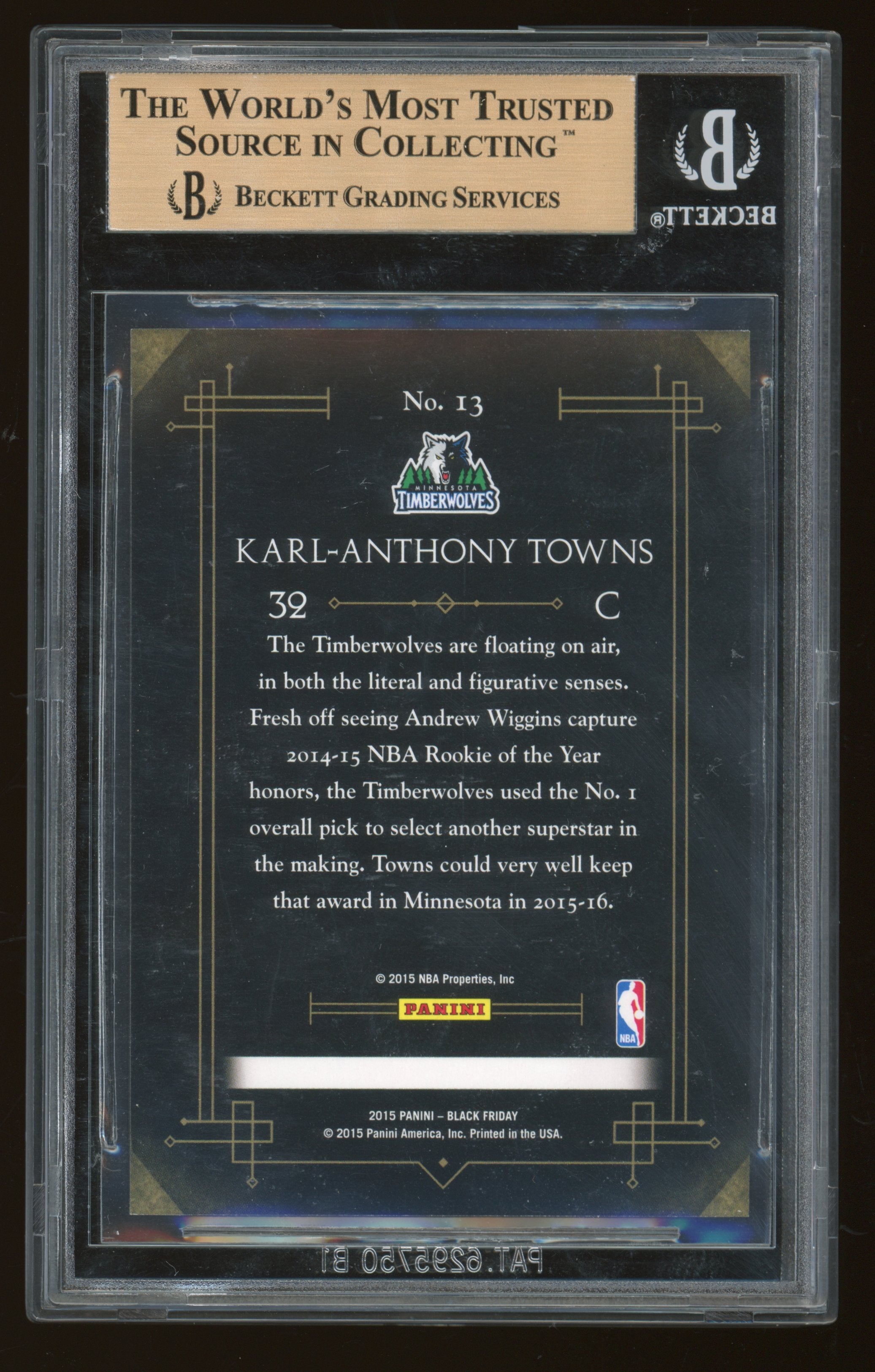 2015 Panini Black Friday Collection Cracked Ice Karl-Anthony Towns #13 BGS 9.5
