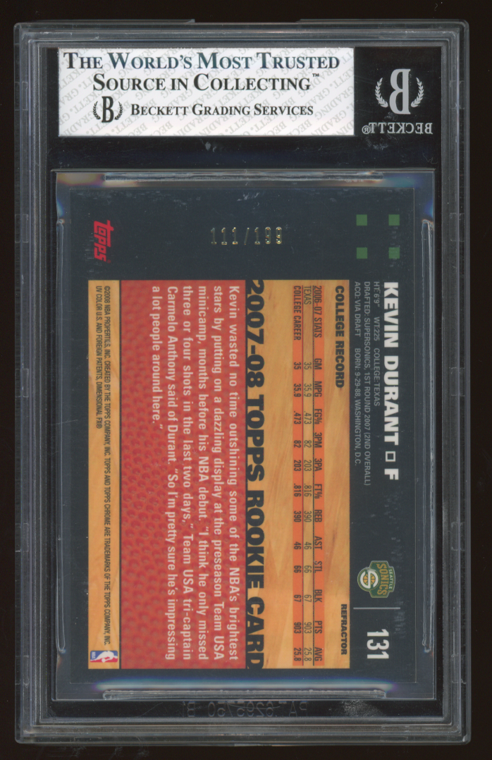 2007 Topps Chrome Refractors Orange Kevin Durant #131 BGS 8