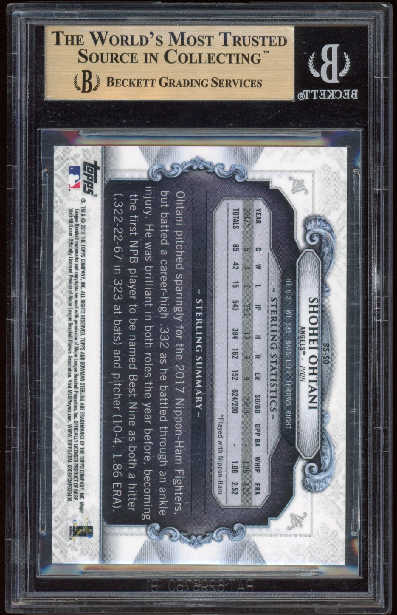 2018 Bowman Sterling Orange Refractors Shohei Ohtani #BSSO BGS 10