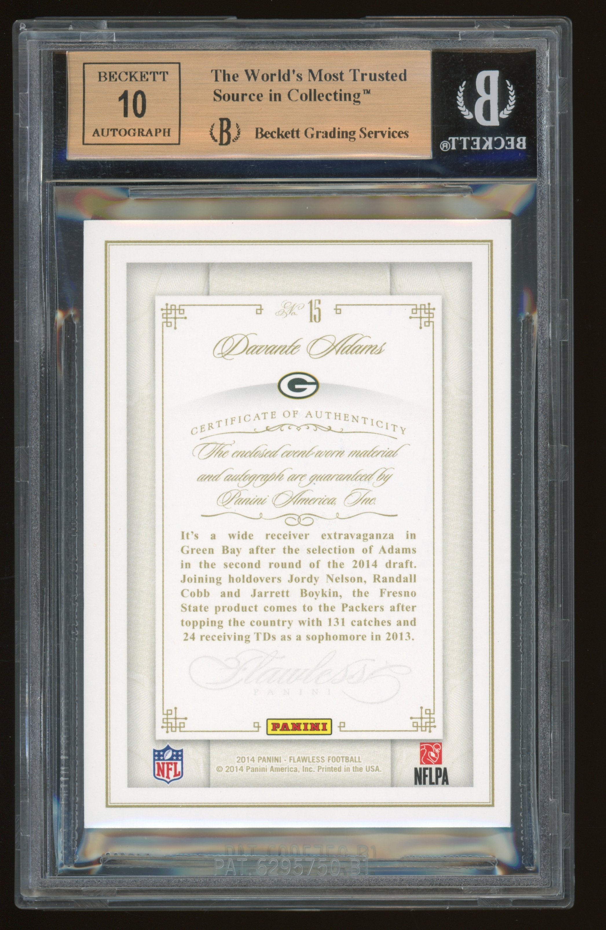 2014 Panini Flawless Rookie Patches Autographs Davante Adams #15 BGS 9.5 Auto 10