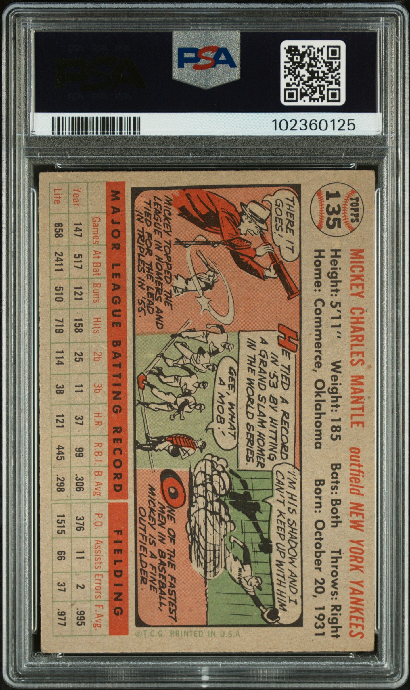 1956 Topps Mickey Mantle #135 Gray Back PSA 4
