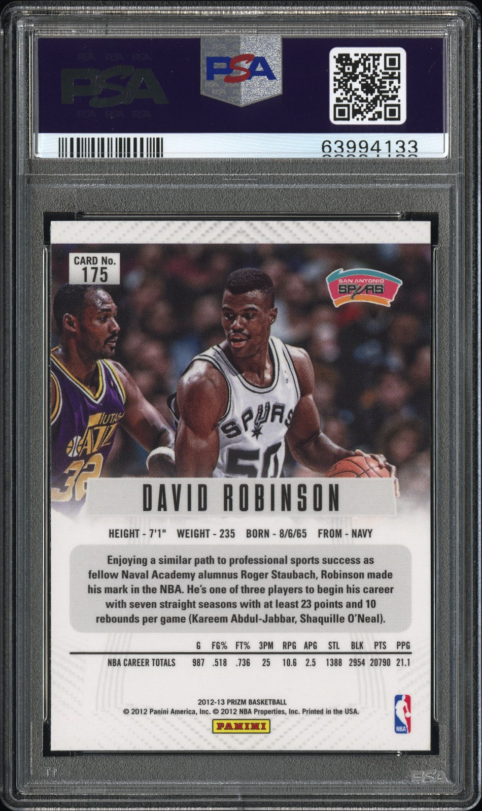 2012 Panini Prizm David Robinson #175 Green PSA 8