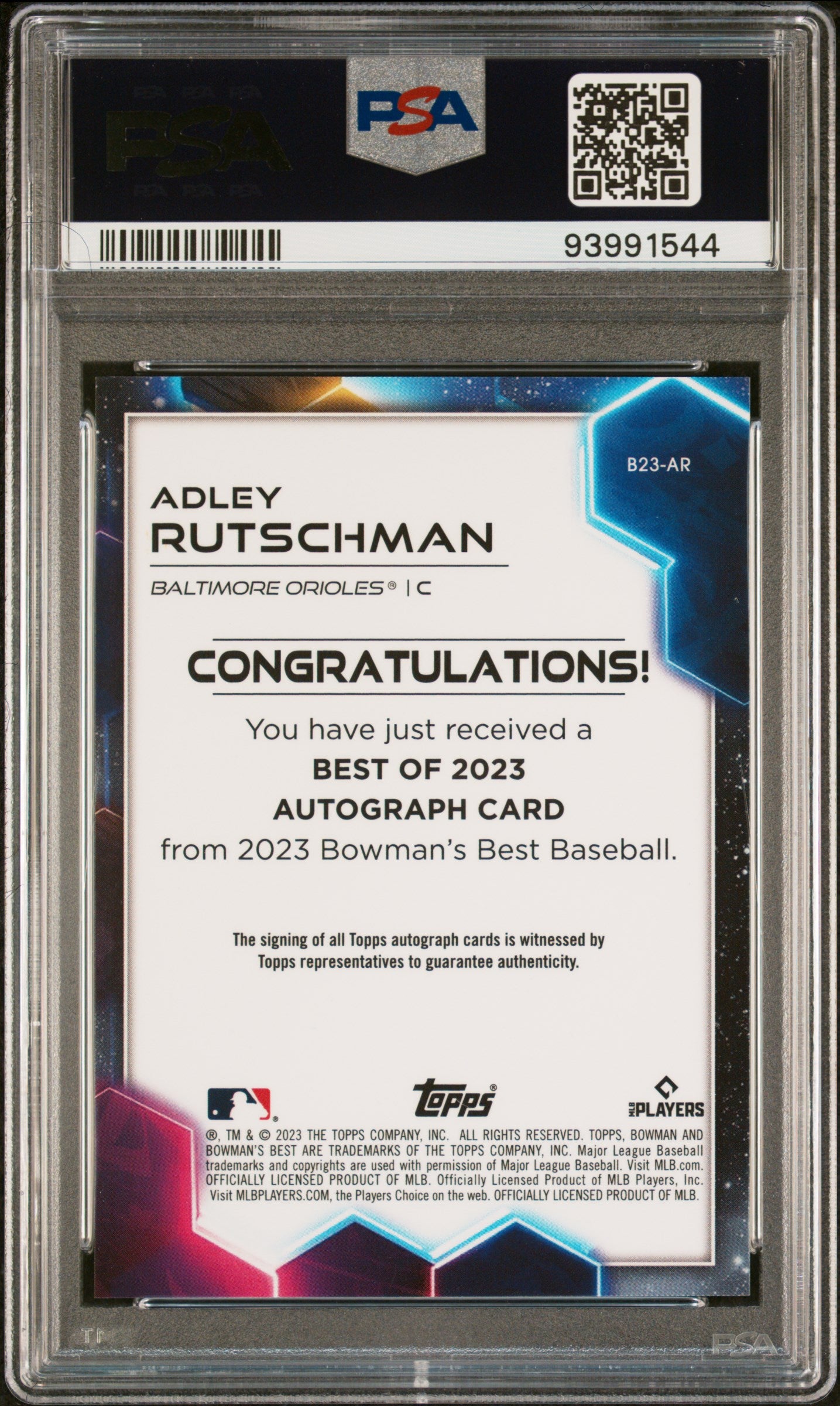 2023 Bowman's Best Best Of 2023 Autographs Adley Rutschman #B23AR Gold Ref 31/50 PSA 10