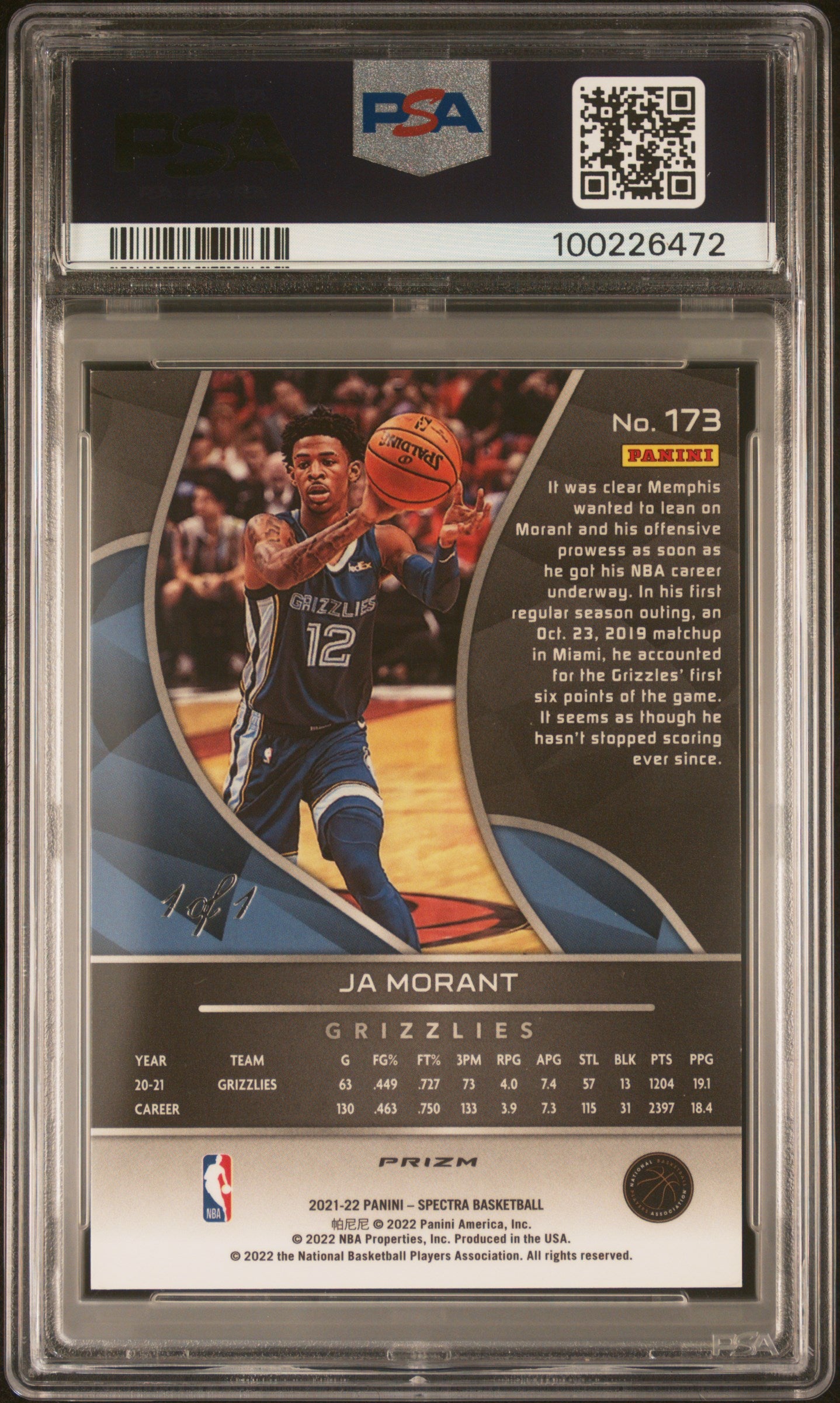 2021 Panini Spectra Ja Morant #173 PSA 9