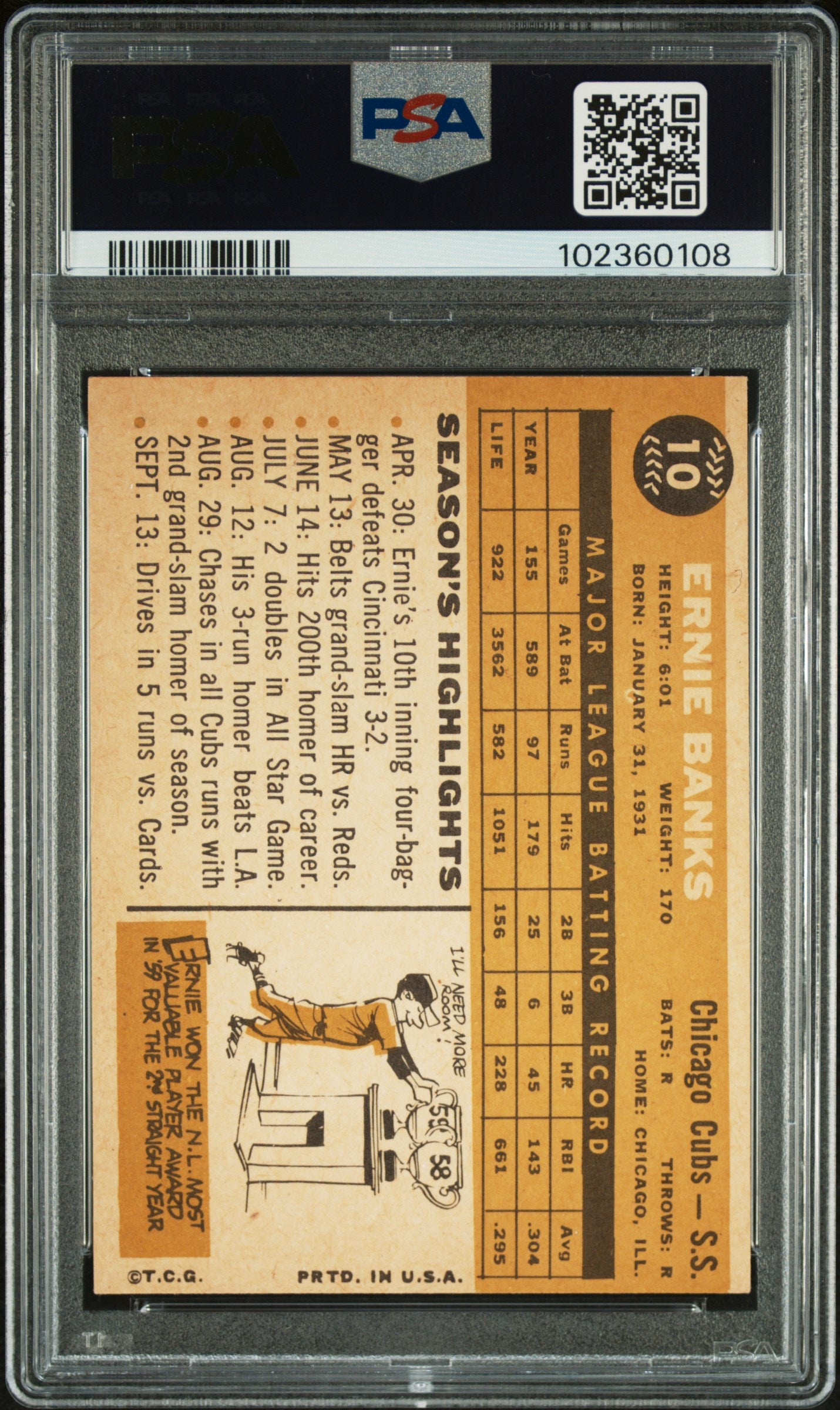 1960 Topps Ernie Banks #10 PSA 5.5
