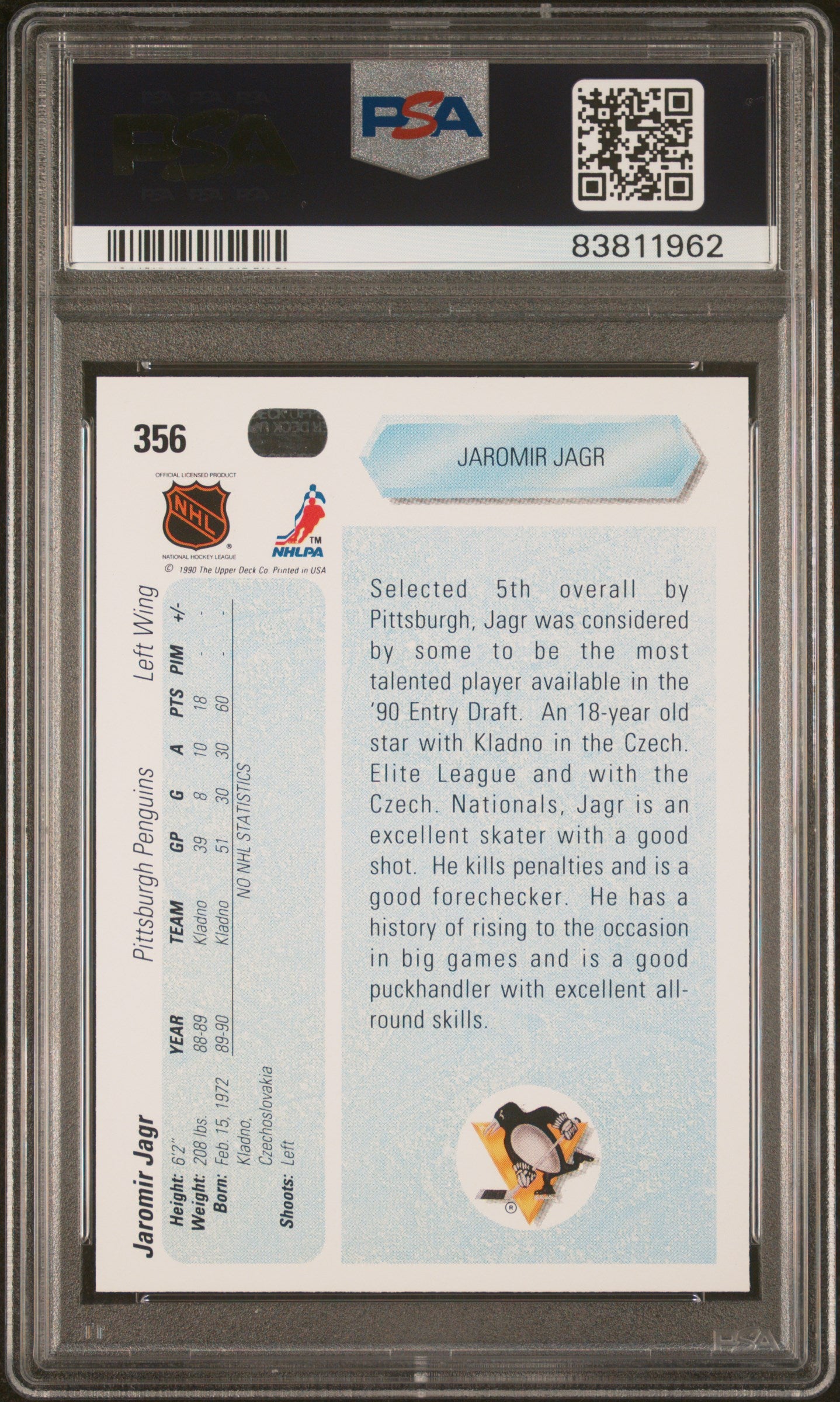 1990 Upper Deck Jaromir Jagr #356 PSA 10