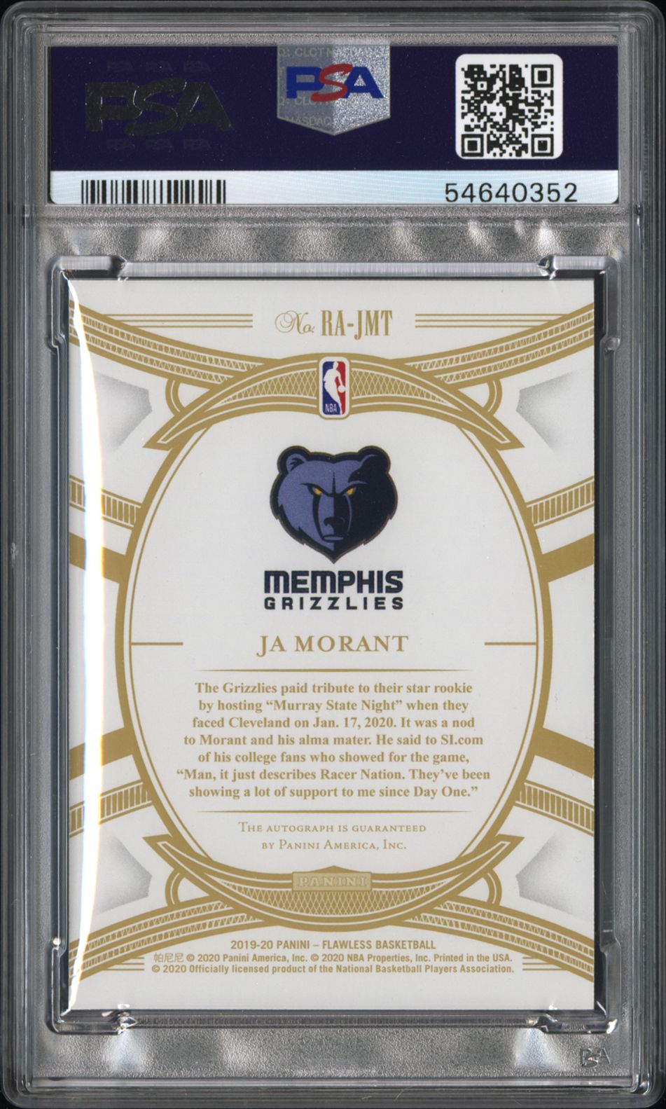 2019 Panini Flawless Rookie Autographs Ja Morant #RAJMT 19/25 PSA 9 Auto A
