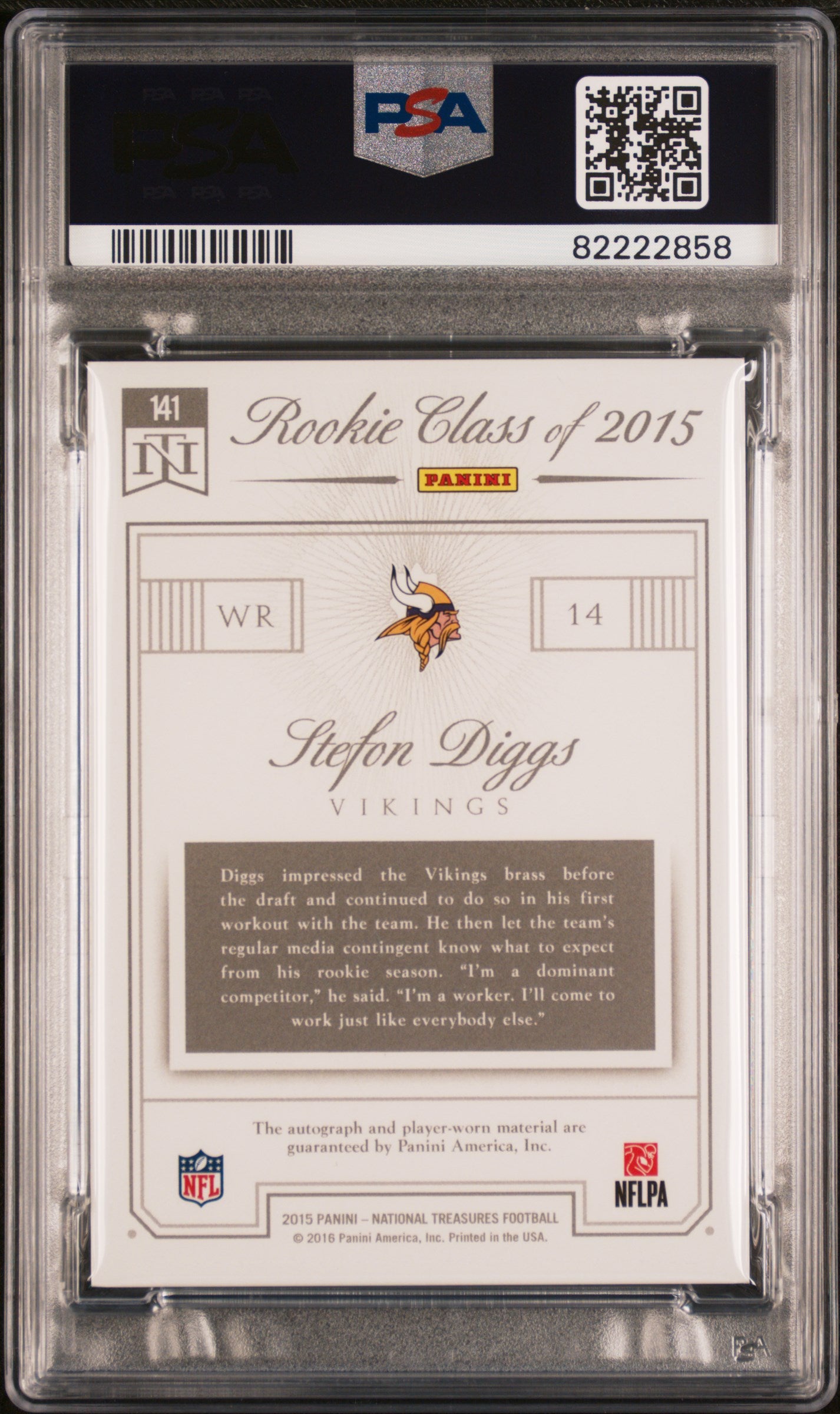2015 Panini National Treasures Stefon Diggs #141 Autograph Patch Gold 06/10 PSA 10