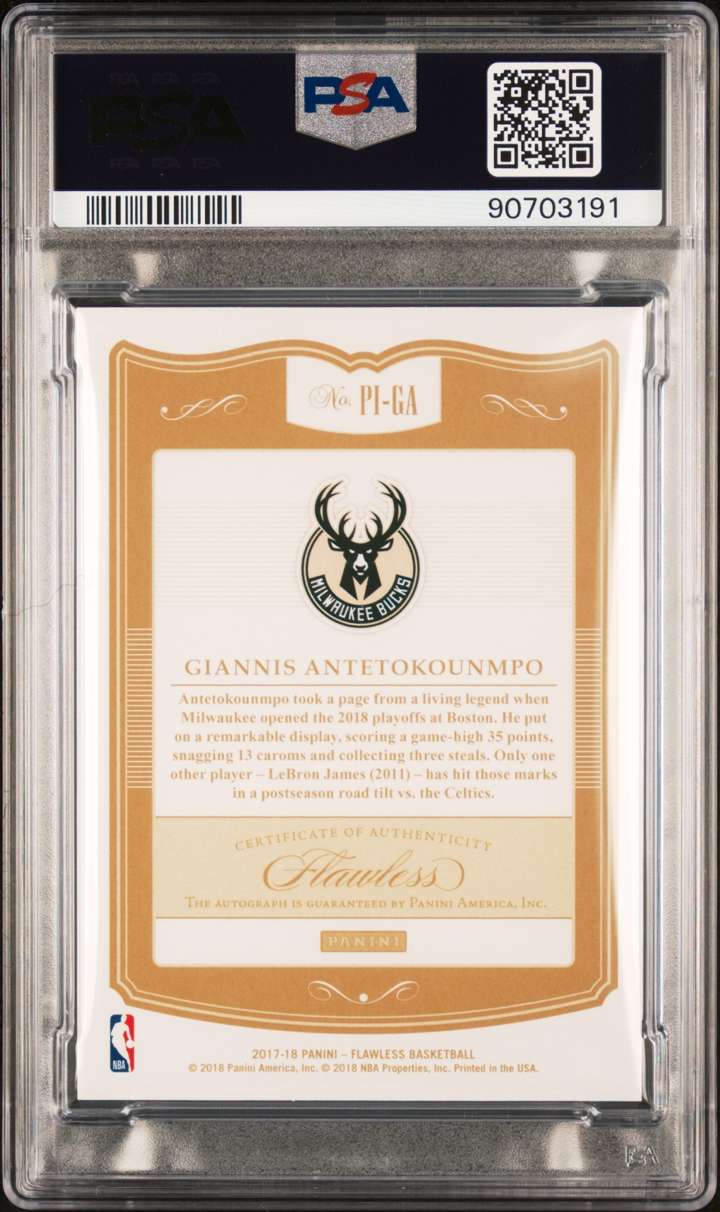 2017 Panini Flawless Premium Ink G. Antetokounmpo #PIGA PSA 10