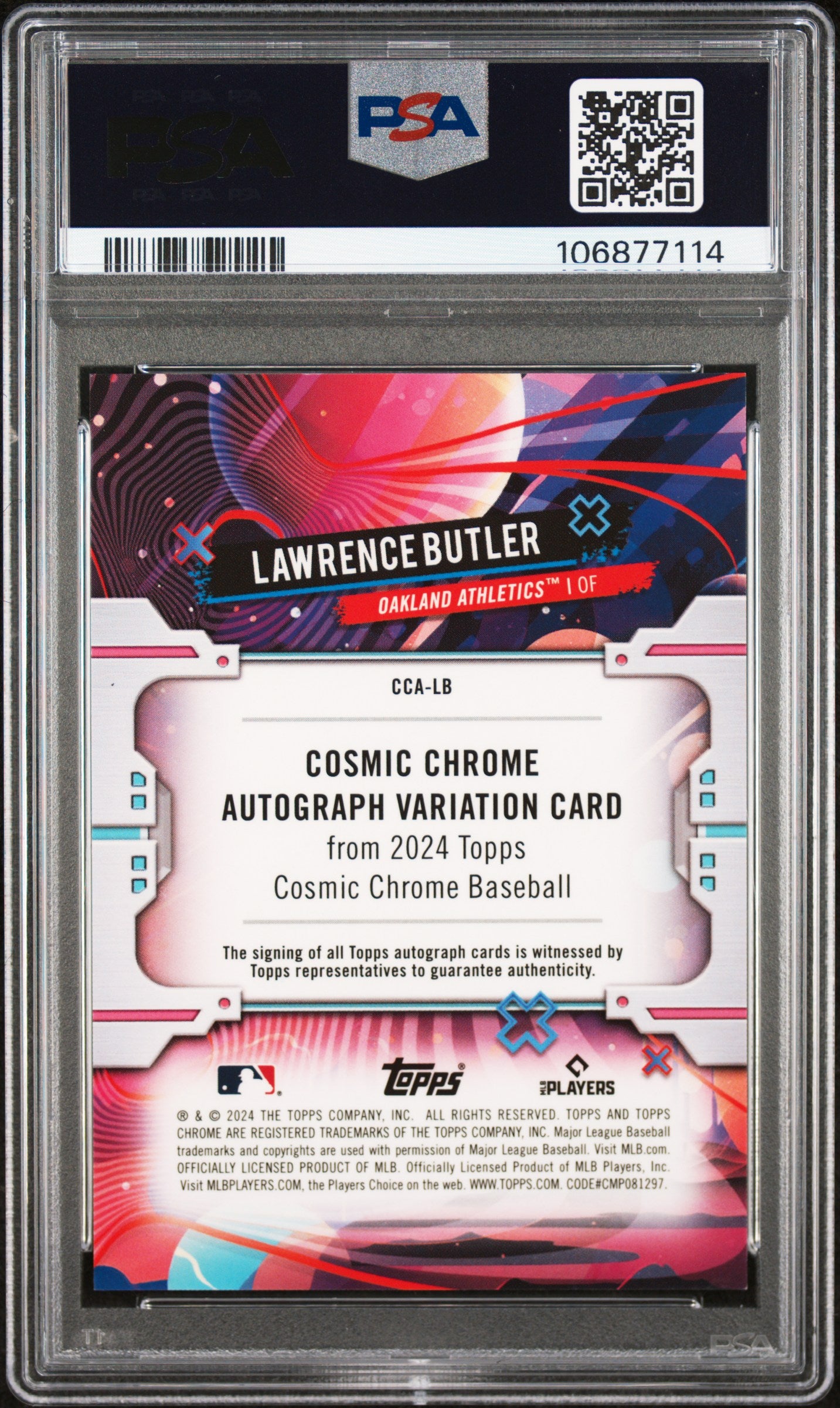 2024 Topps Chrome Cosmic Cosmic Chrome Autographs Lawrence Butler #LB Green Space Dust Ref PSA 9