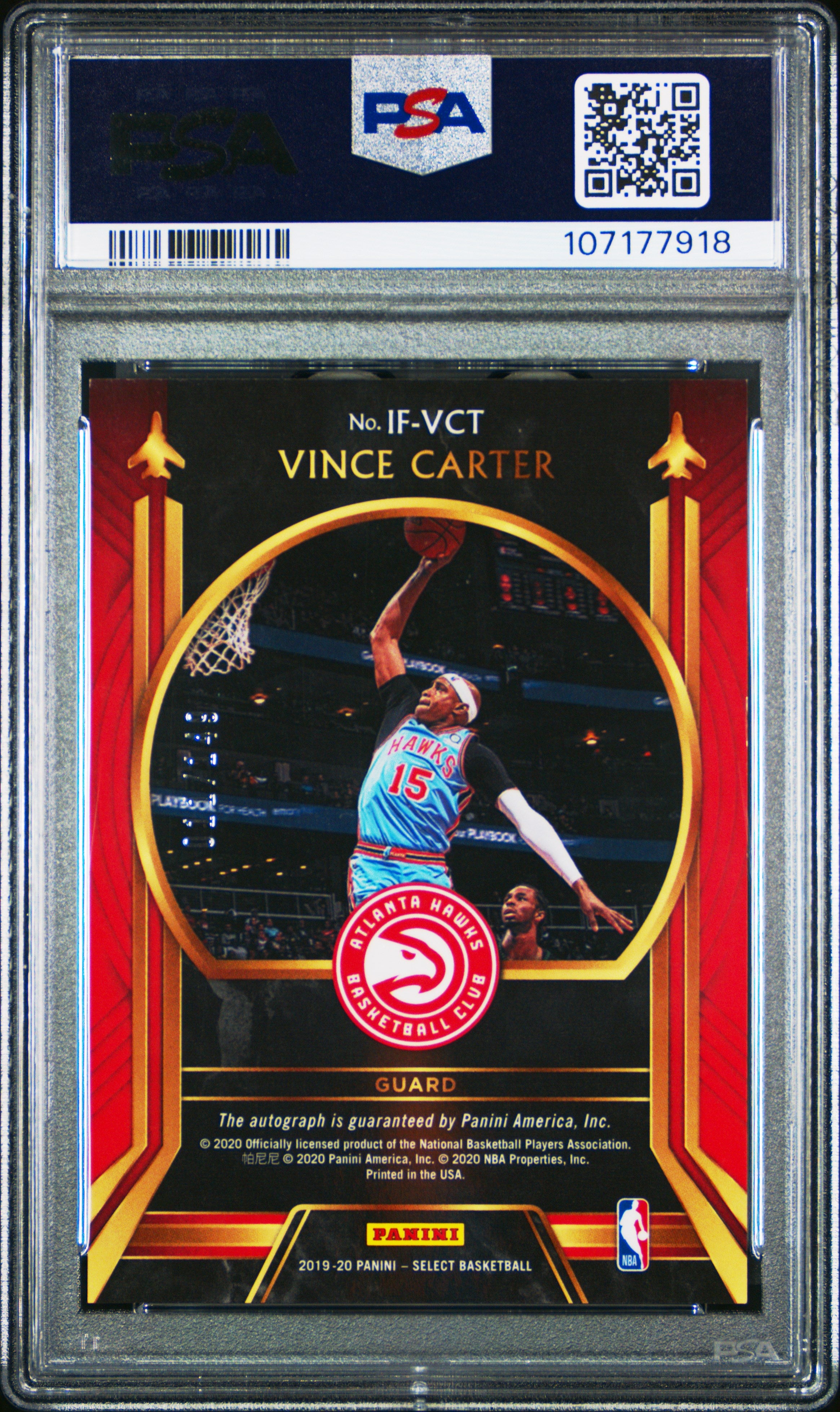 2019 Panini Select In Flight Signatures Vince Carter #IF-VCT PSA 9