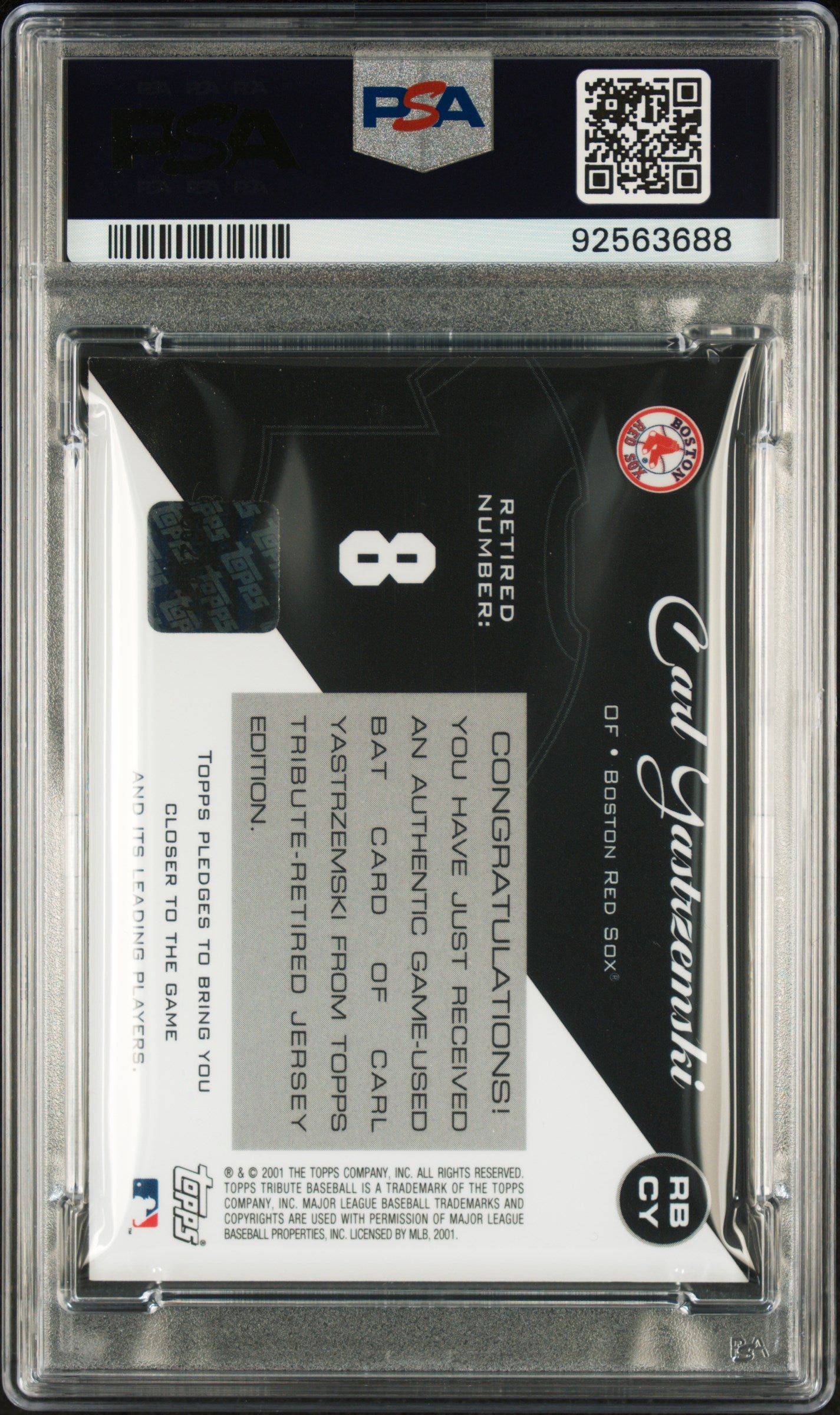2001 Topps Tribute Game-Used Bat Carl Yastrzemski #RBCY PSA 10