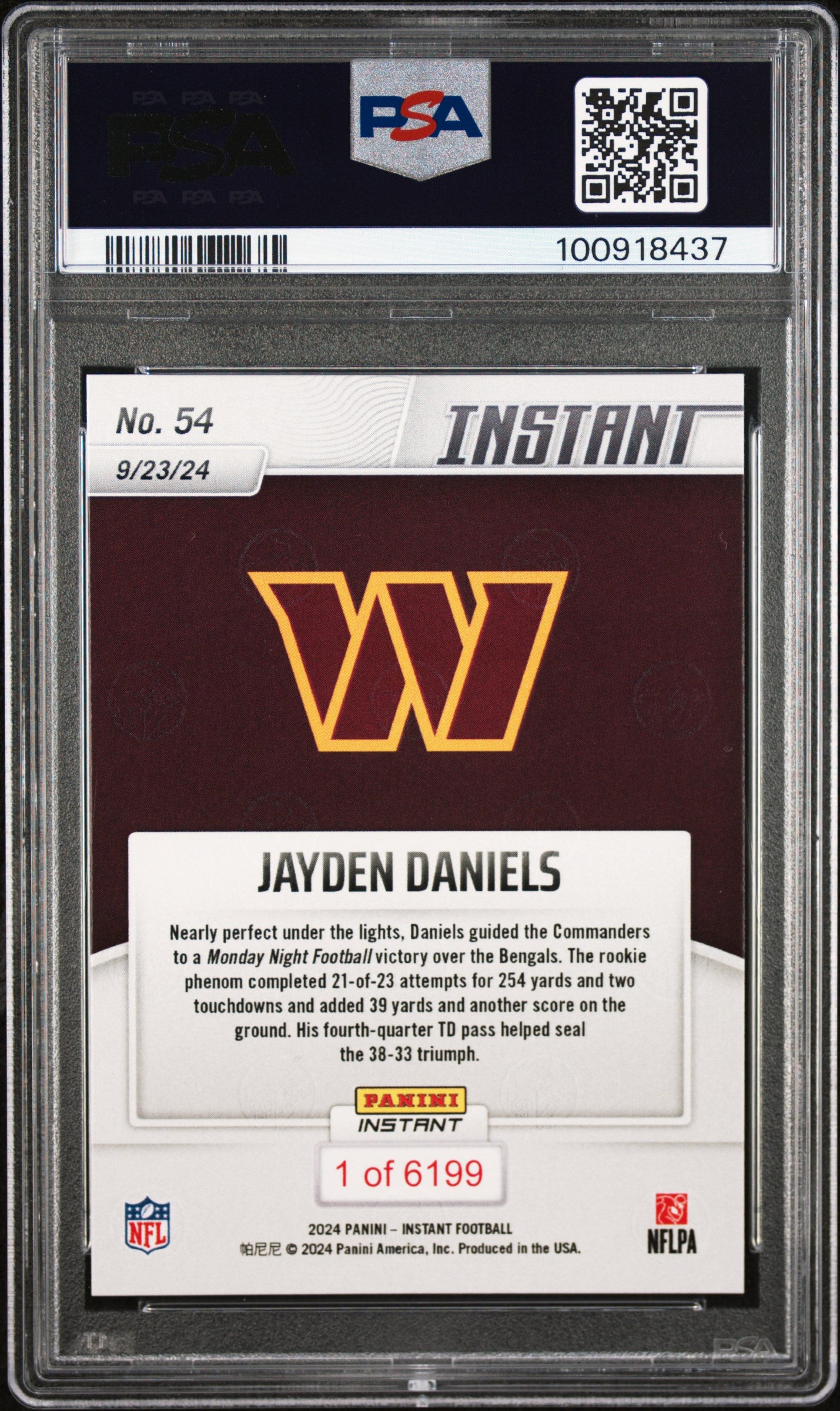 2024 Panini Instant NFL Jayden Daniels #54 PSA 9