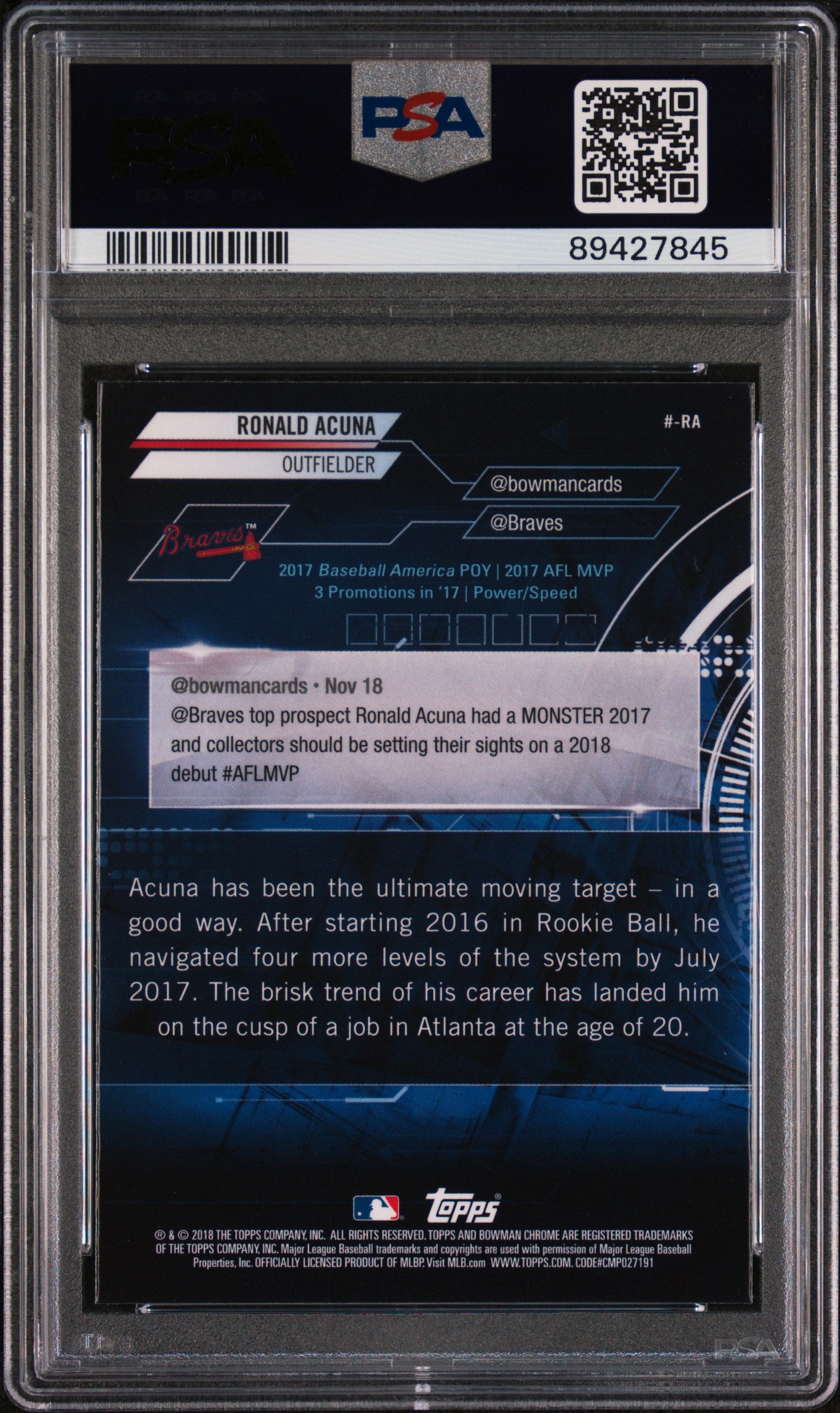 2018 Bowman Trending Chrome Ronald Acuna #RA PSA 10