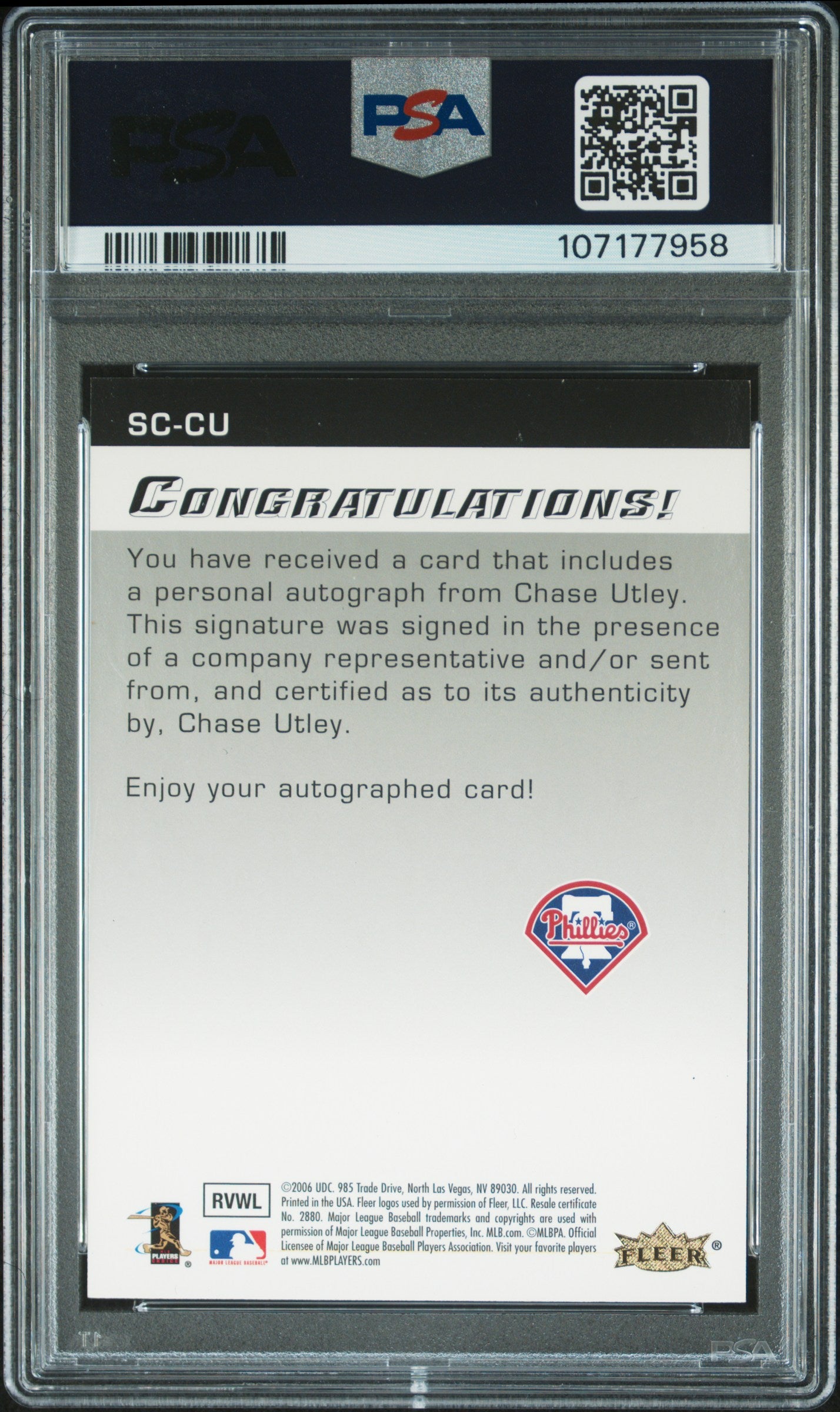 2006 Flair Showcase Autographics Chase Utley #SC-CU PSA 8