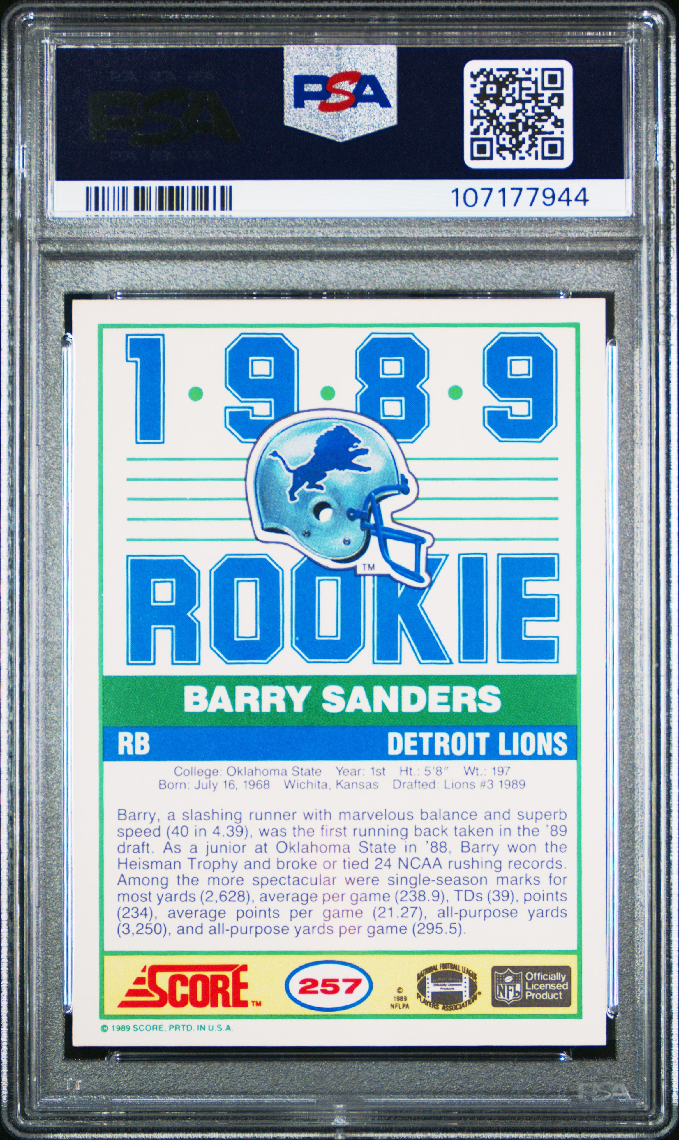 1989 Score Barry Sanders #257 PSA 8