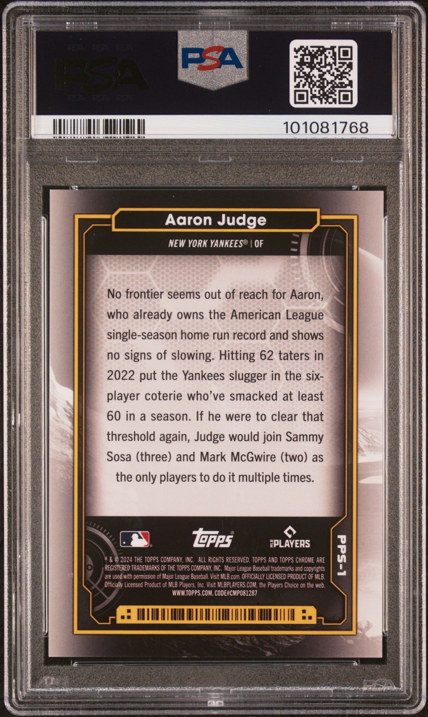 2024 Topps Chrome Cosmic Planetary Pursuit Aaron Judge #1 The Sun PSA 10