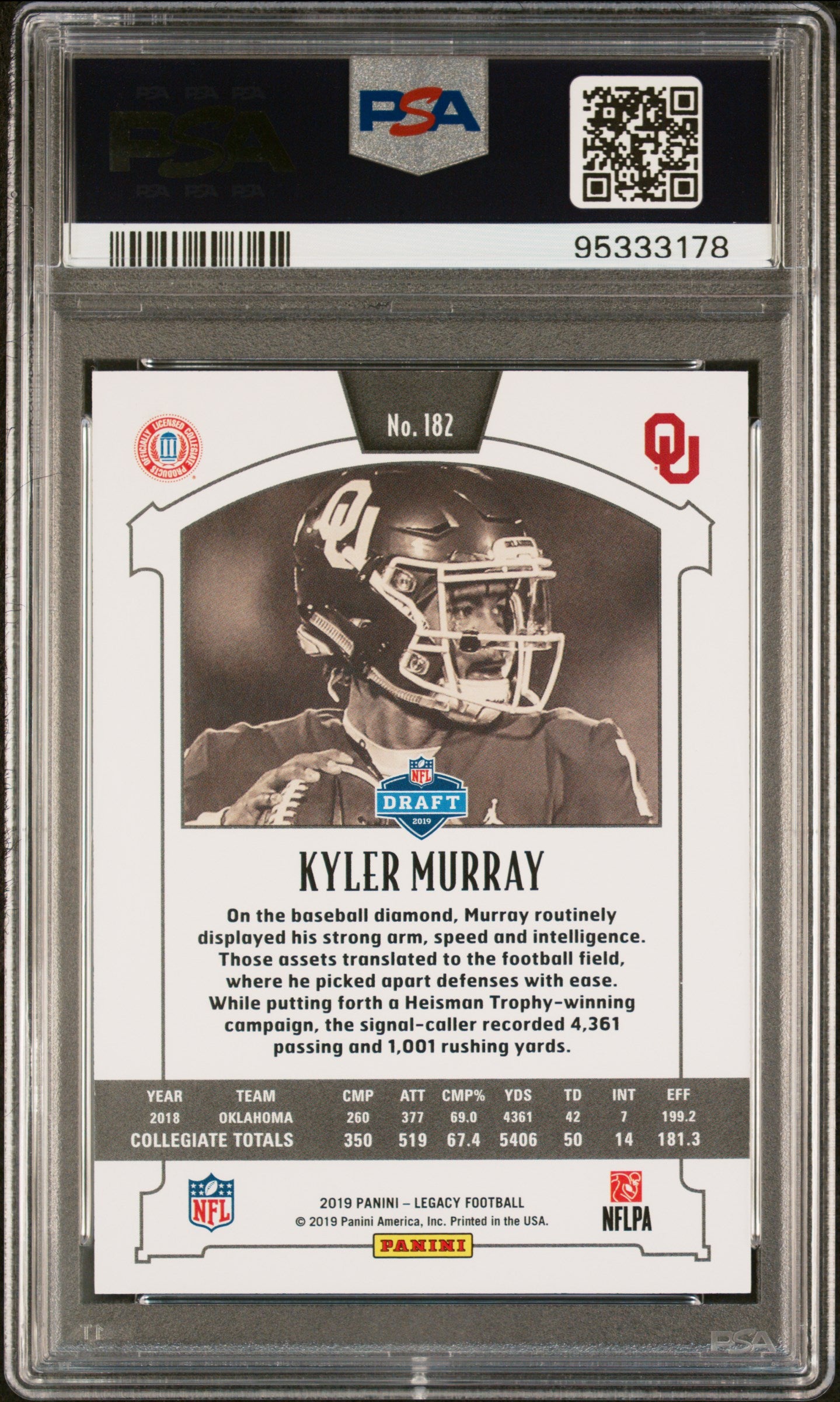 2019 Panini Legacy Kyler Murray #182 Orange PSA 10