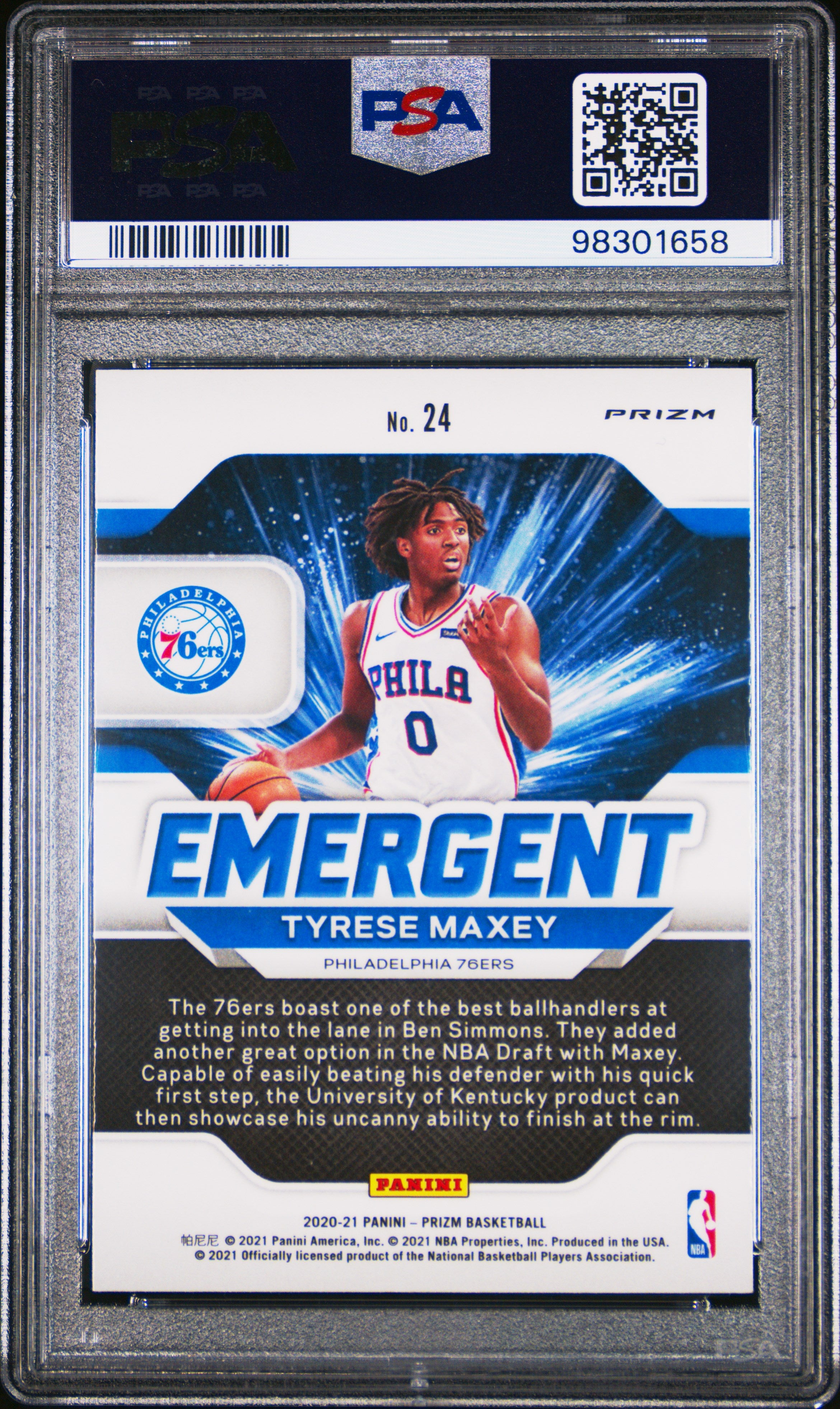 2020 Panini Prizm Emergent Tyrese Maxey #24 Silver PSA 10