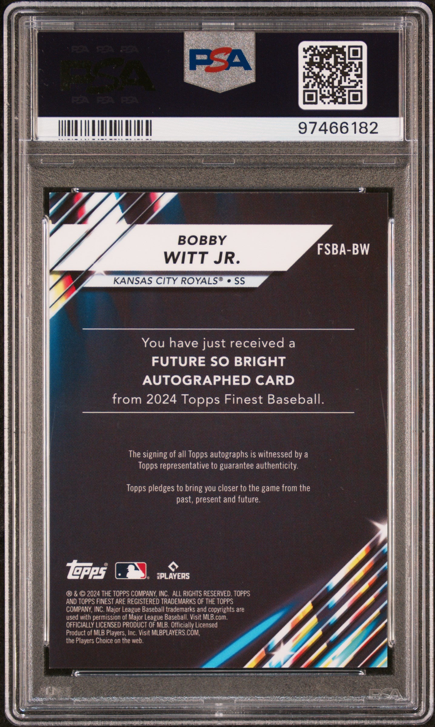 2024 Topps Finest Future So Bright Autographs Bobby Witt JR. #FSBABW 26/50 PSA 10