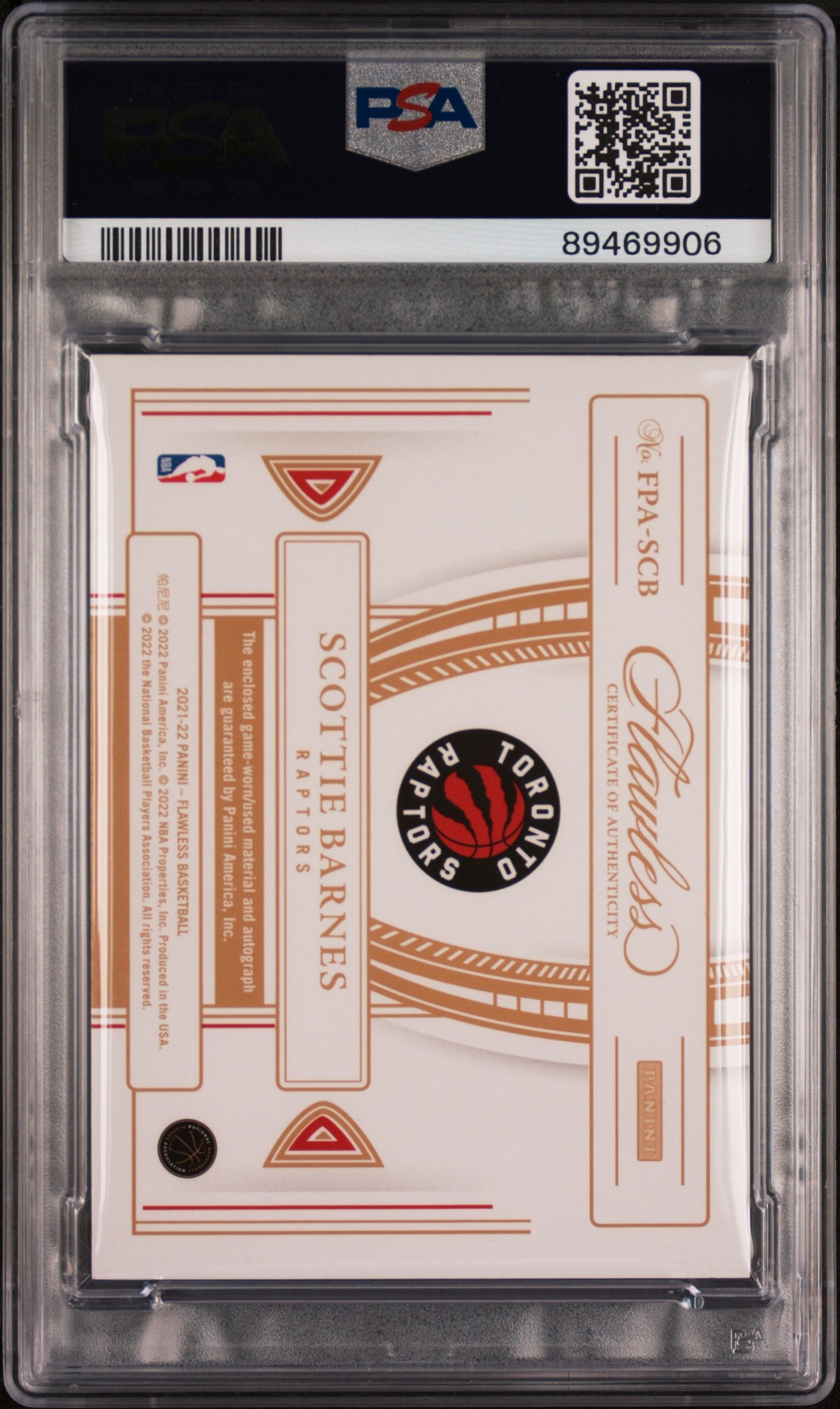 2022 Panini Flawless Update Scottie Barnes #FPASCB '21 Patch Auto 04/25 PSA 8