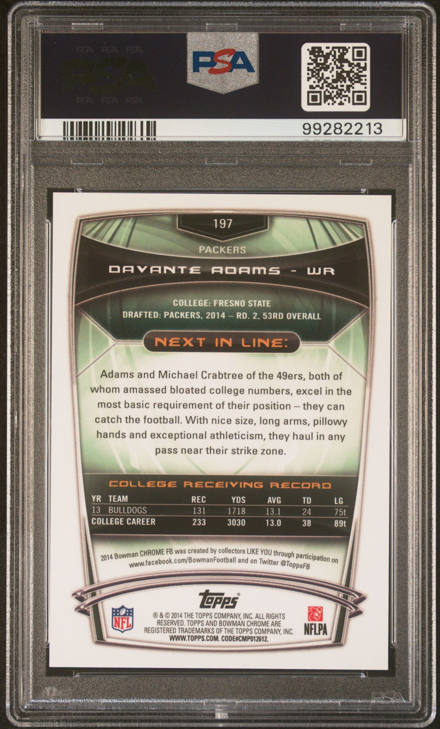 2014 Bowman Chrome Davante Adams #197 PSA 9