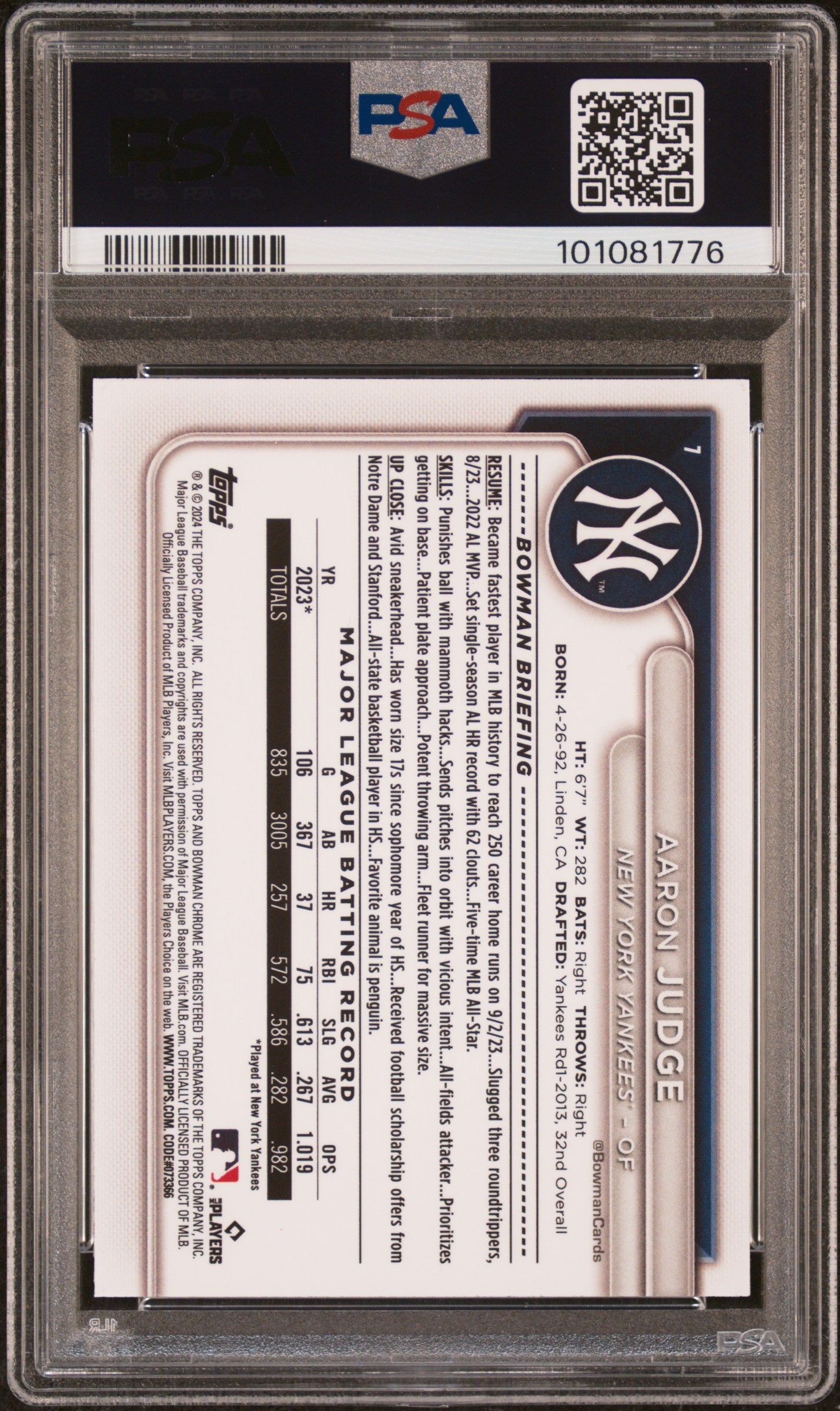 2024 Bowman Mega Box Chrome Aaron Judge #7 Orange Refractor PSA 10