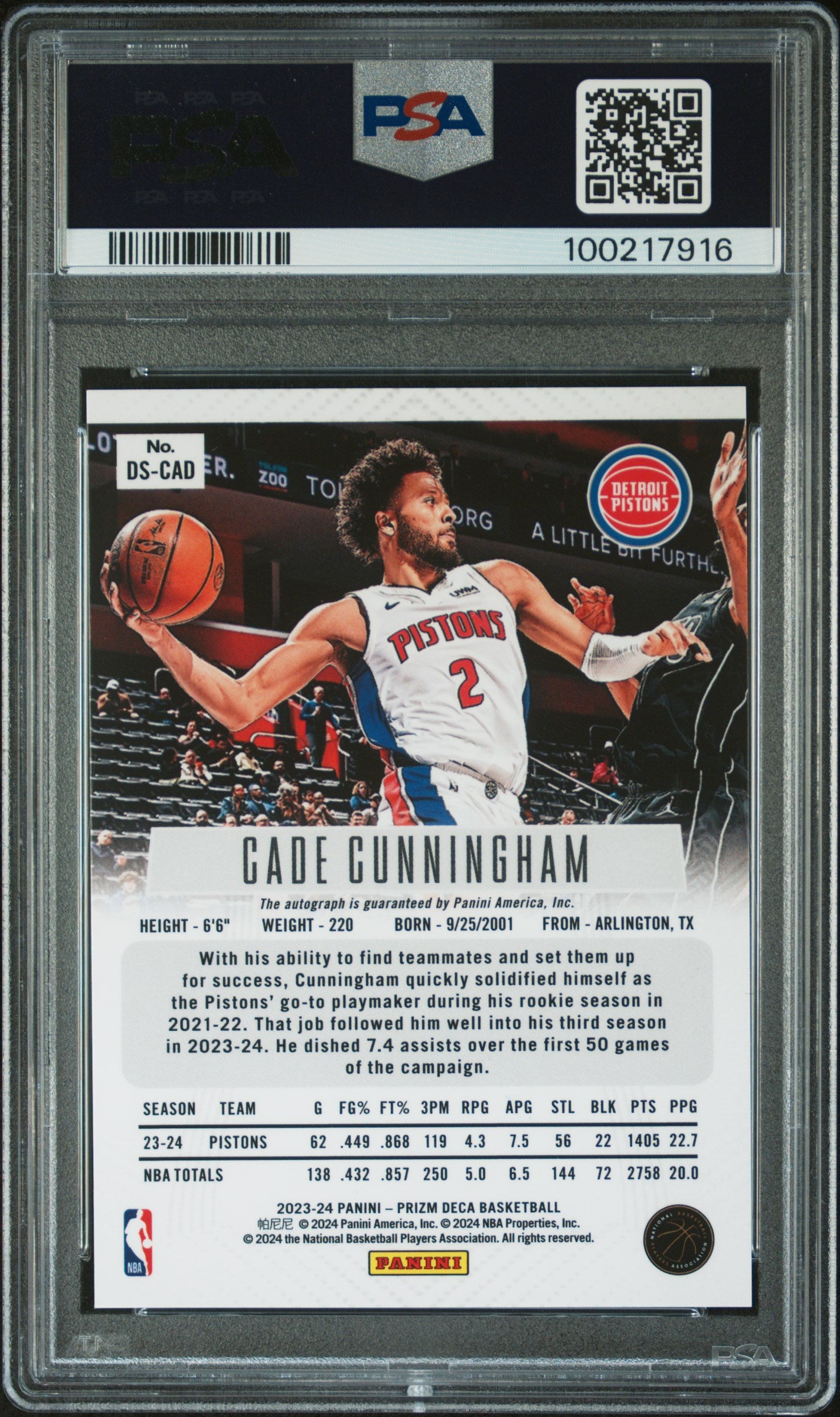 2023 Panini Prizm Deca Signatures Cade Cunningham #DSCAD PSA 10