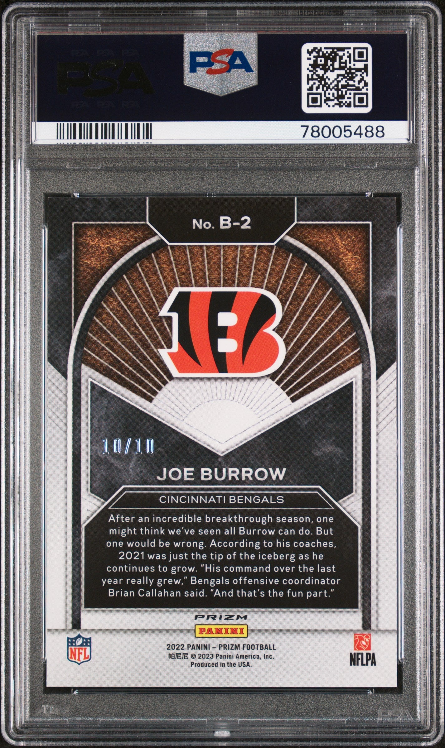 2022 Panini Prizm Brilliance Joe Burrow #B2 Gold PSA 10