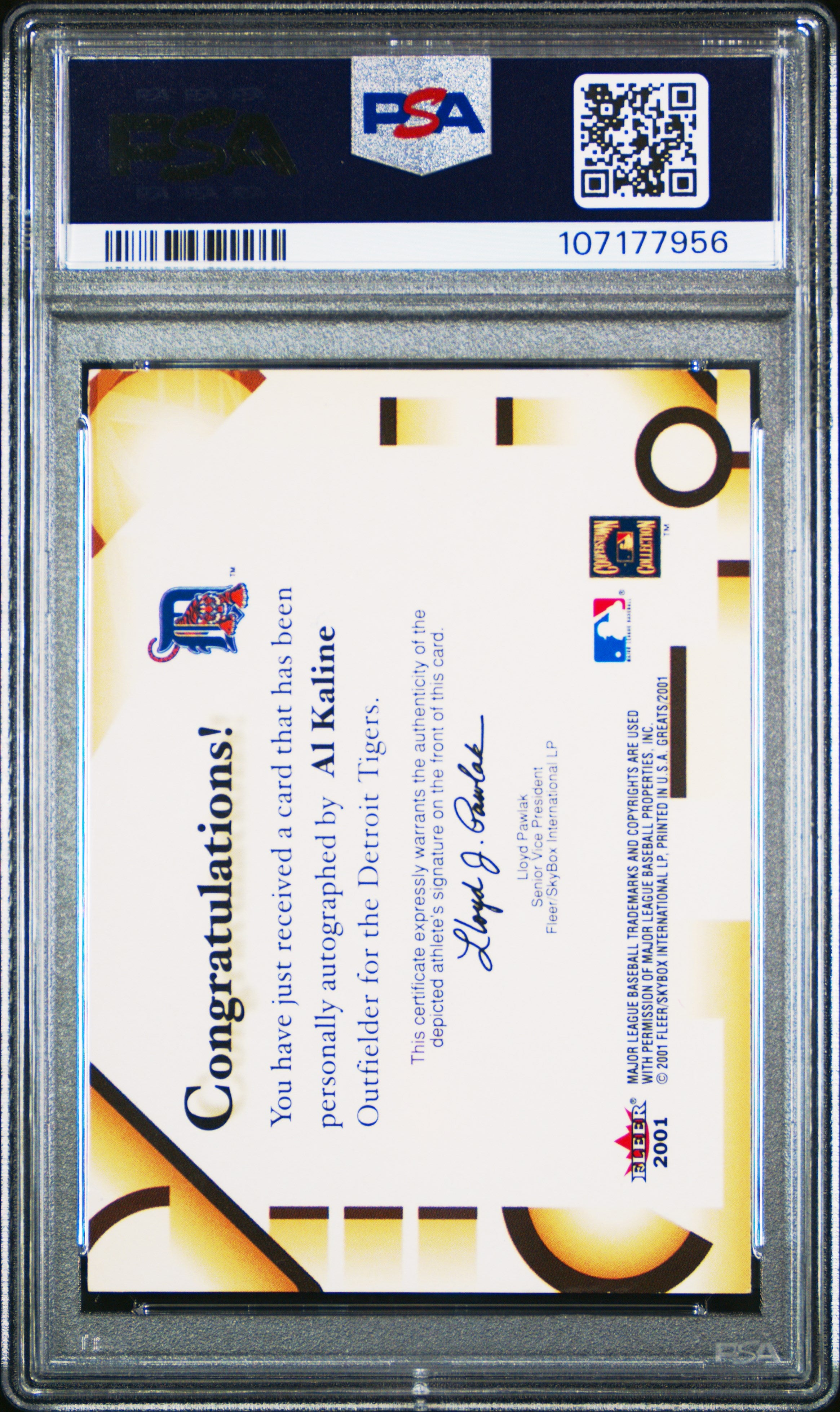 2001 Fleer Greats Al Kaline Autographed PSA 6