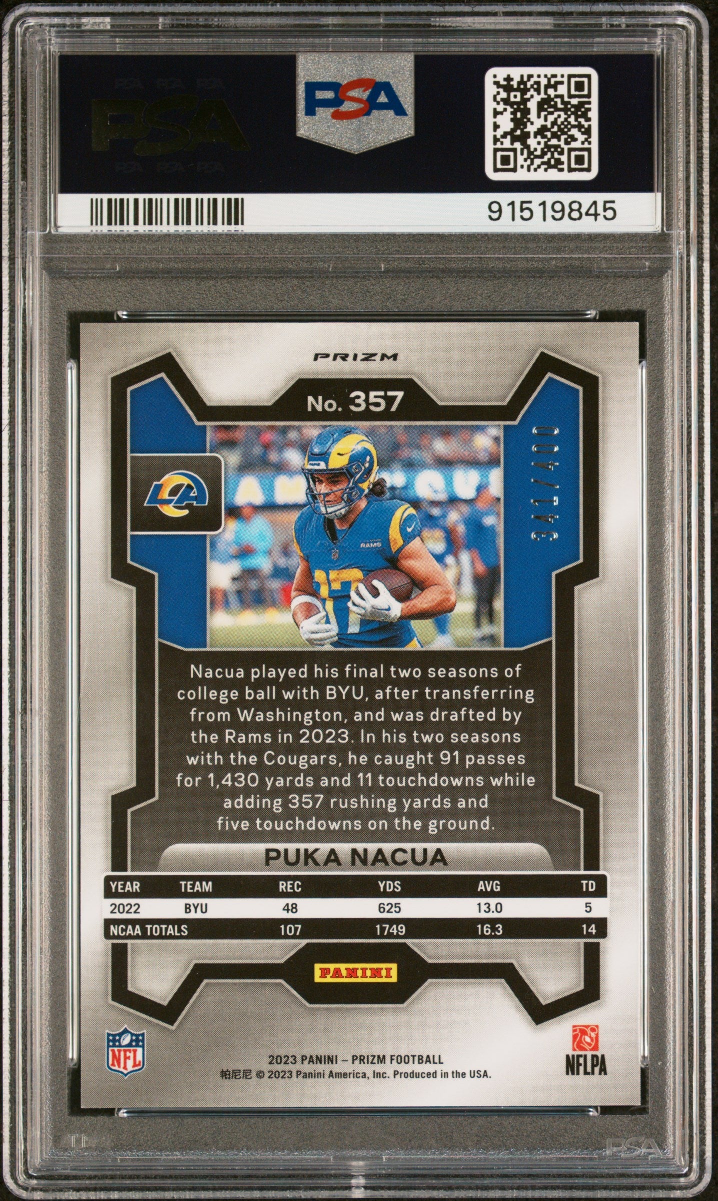 2023 Panini Prizm Puka Nacua #357 Pandora PSA 10