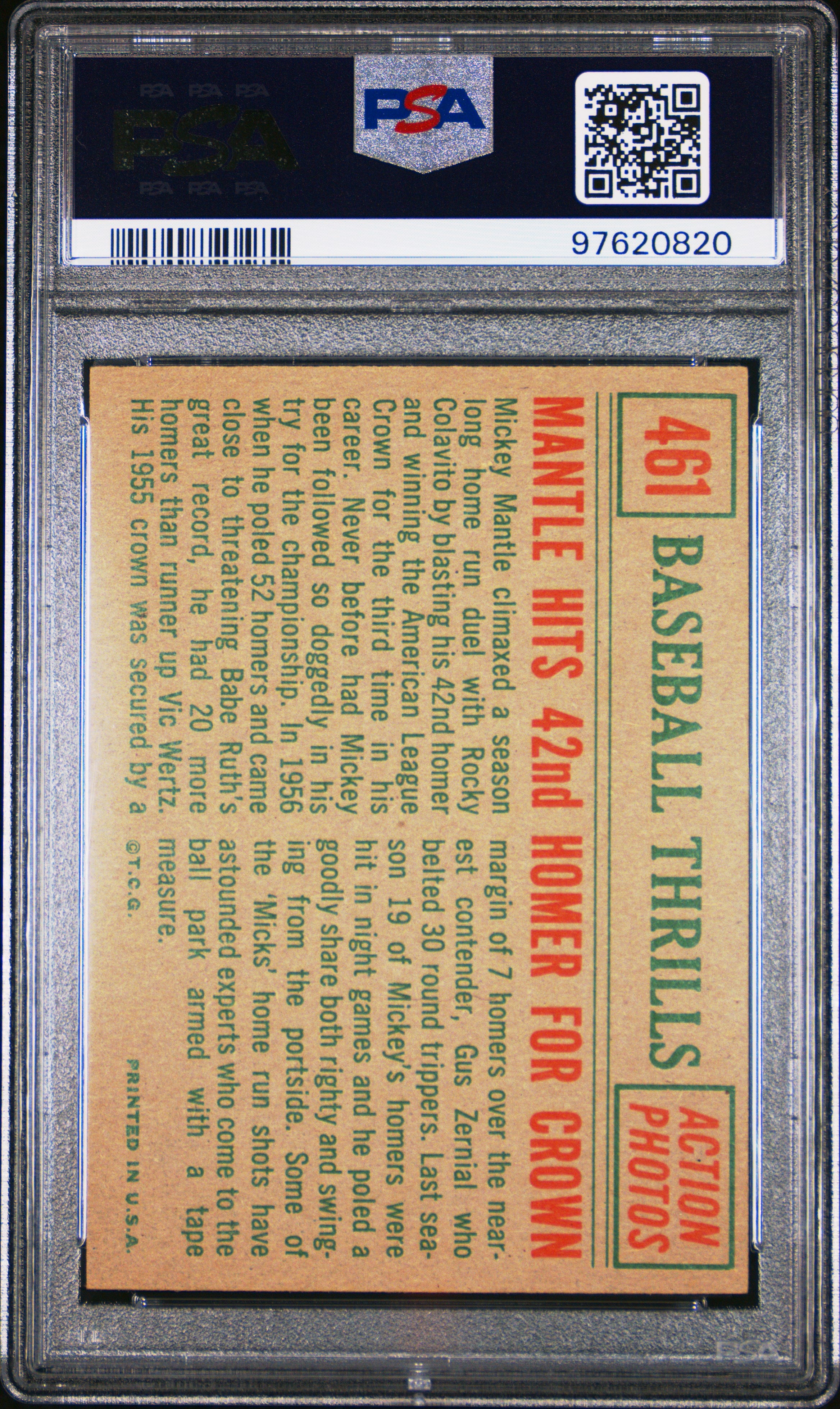 1959 Topps Mantle Hits 42nd #461 PSA 4