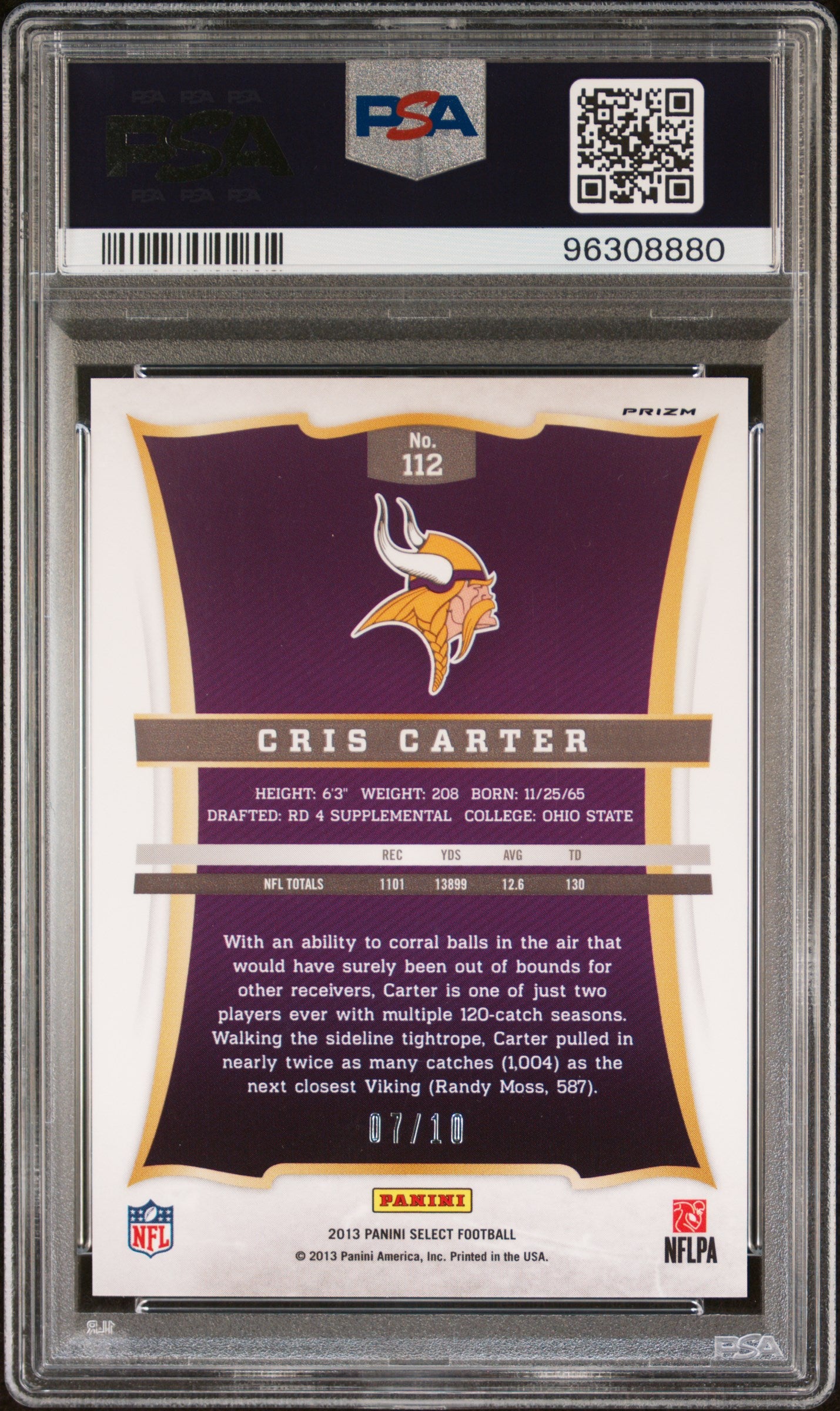 2013 Panini Select Cris Carter #112 Gold Prizm PSA 10