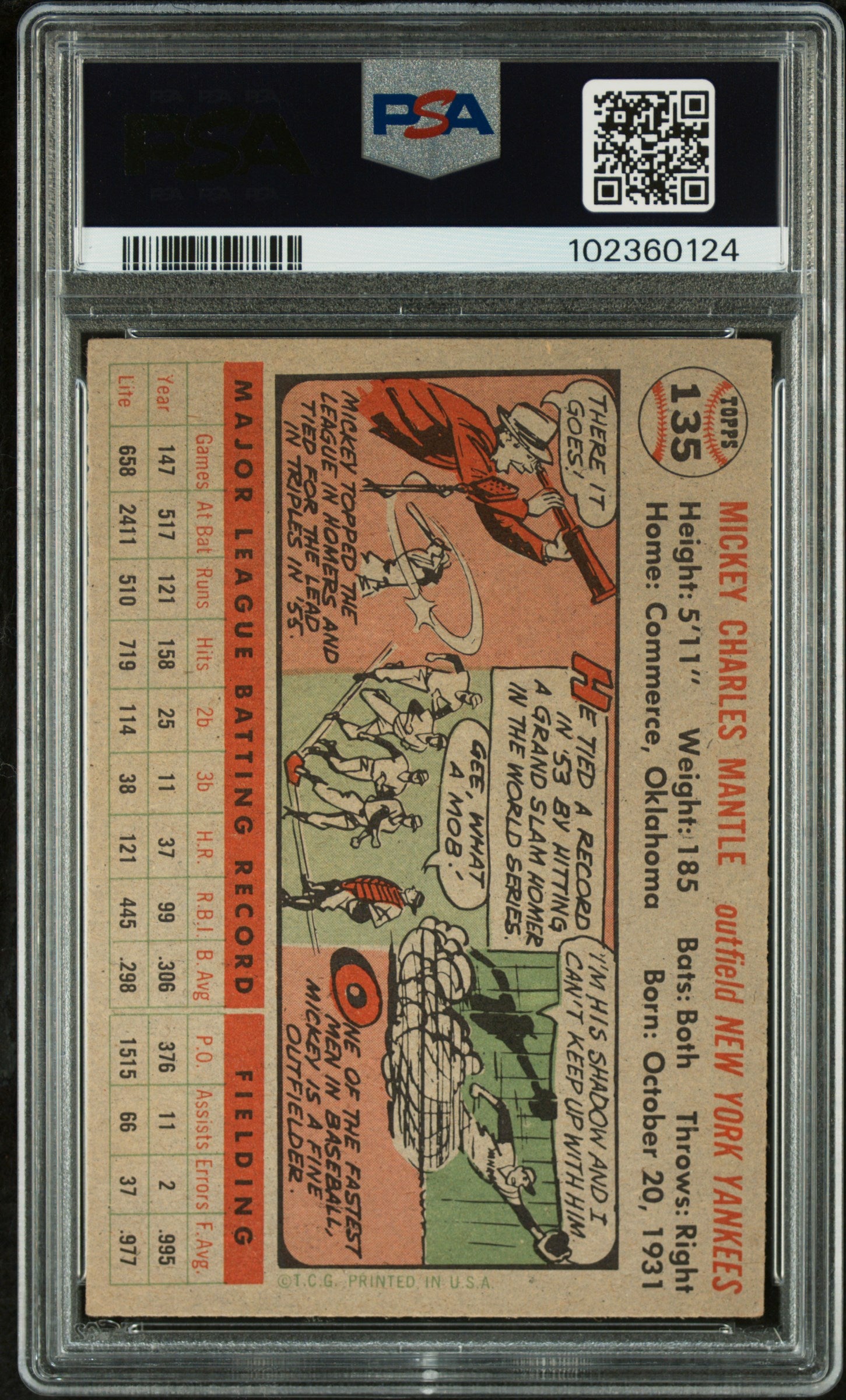 1956 Topps Mickey Mantle #135 Gray Back PSA 4