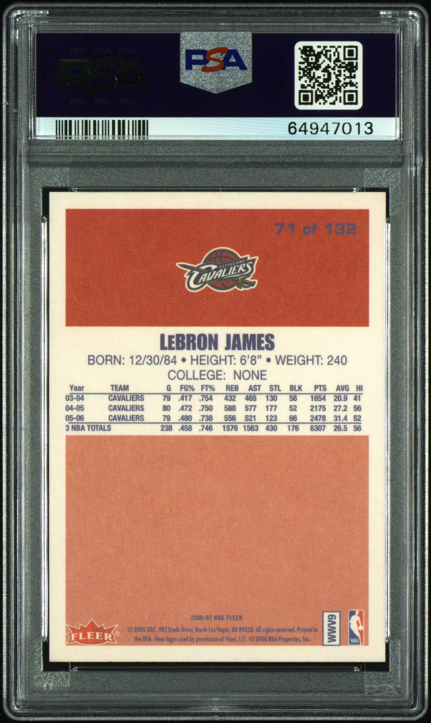 2006 Fleer 86-87 20th Anniversary LeBron James #71 PSA 9
