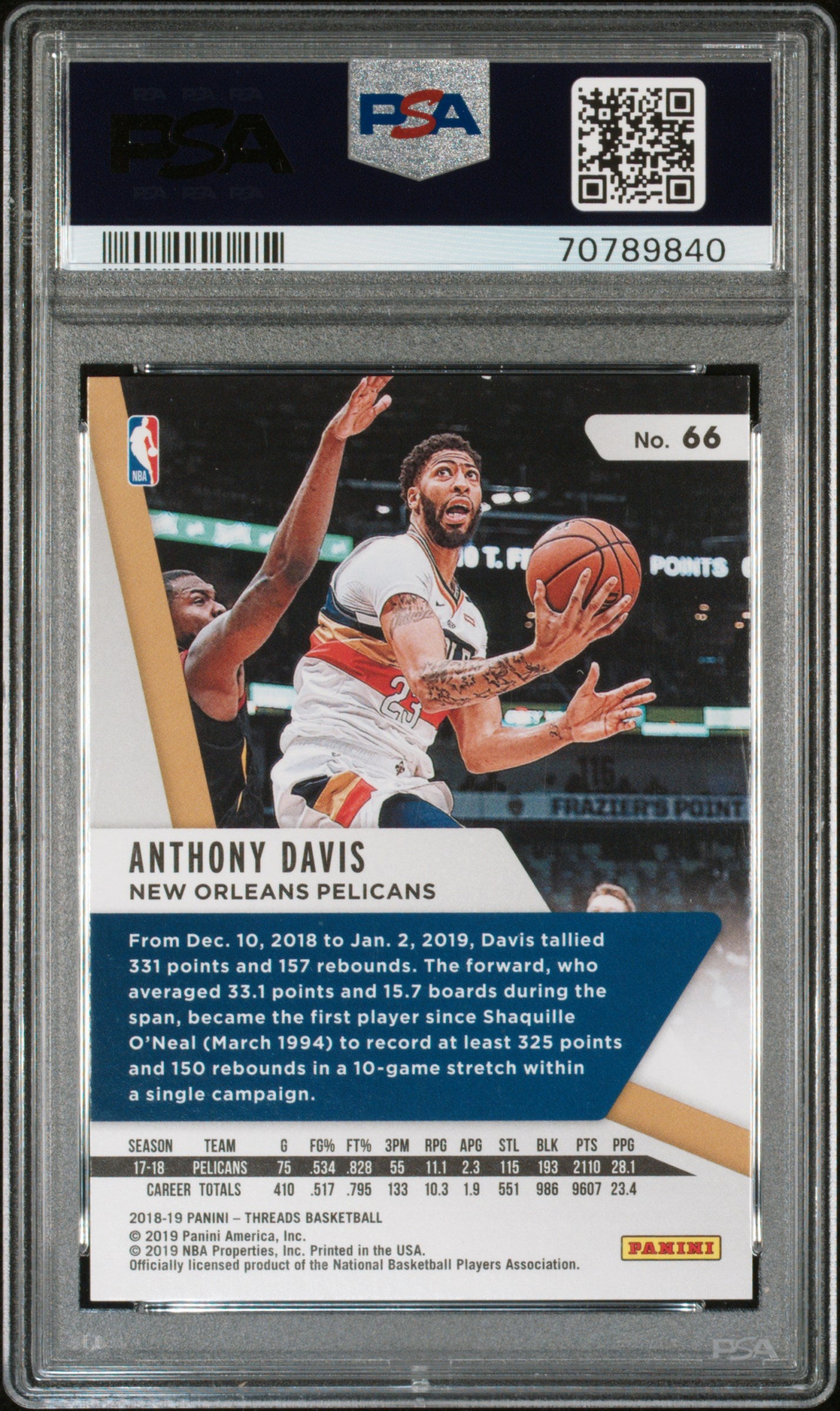 2018 Panini Threads Anthony Davis #66 PSA 9