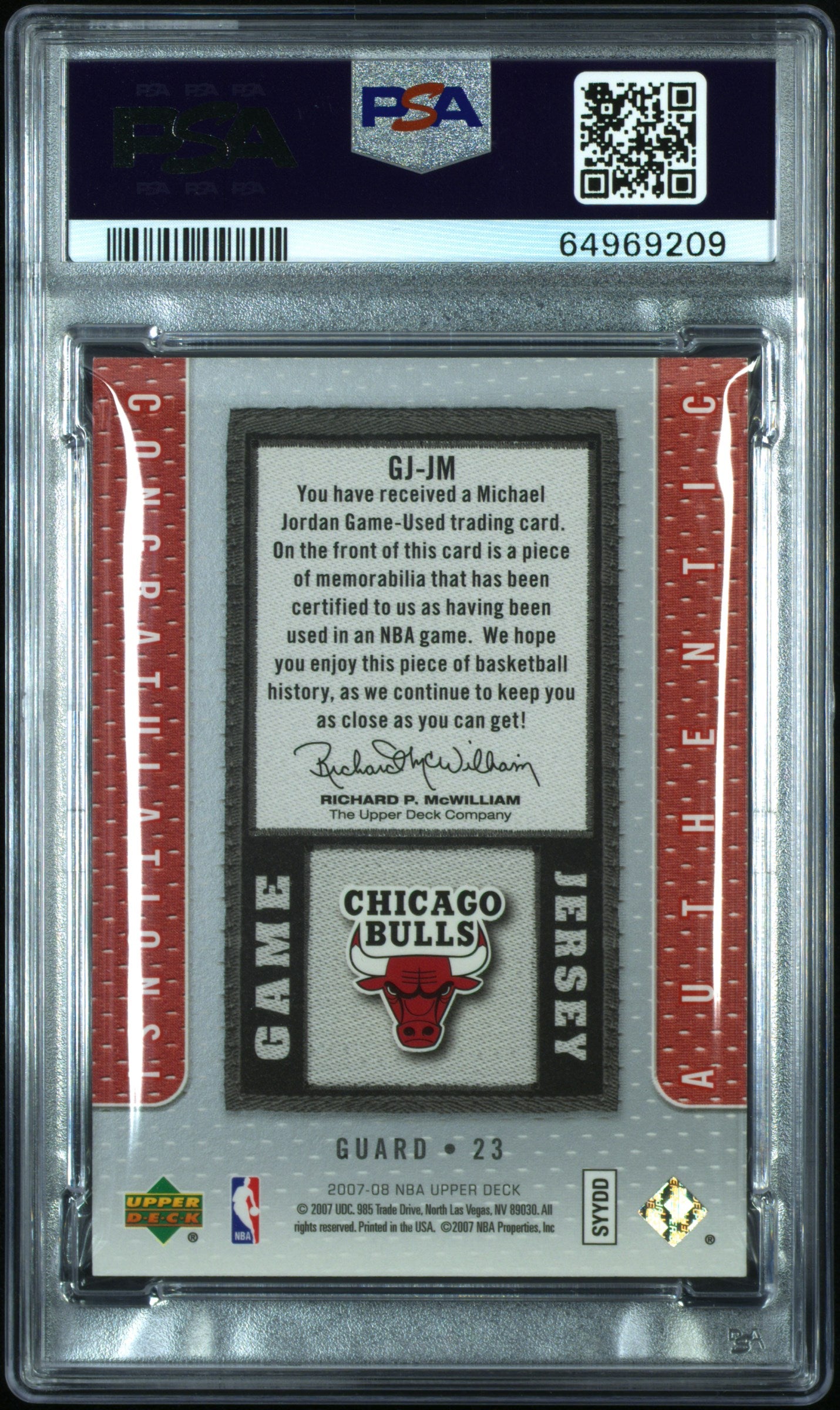 2007 Upper Deck Game Jersey Michael Jordan #GJ-JM PSA 8