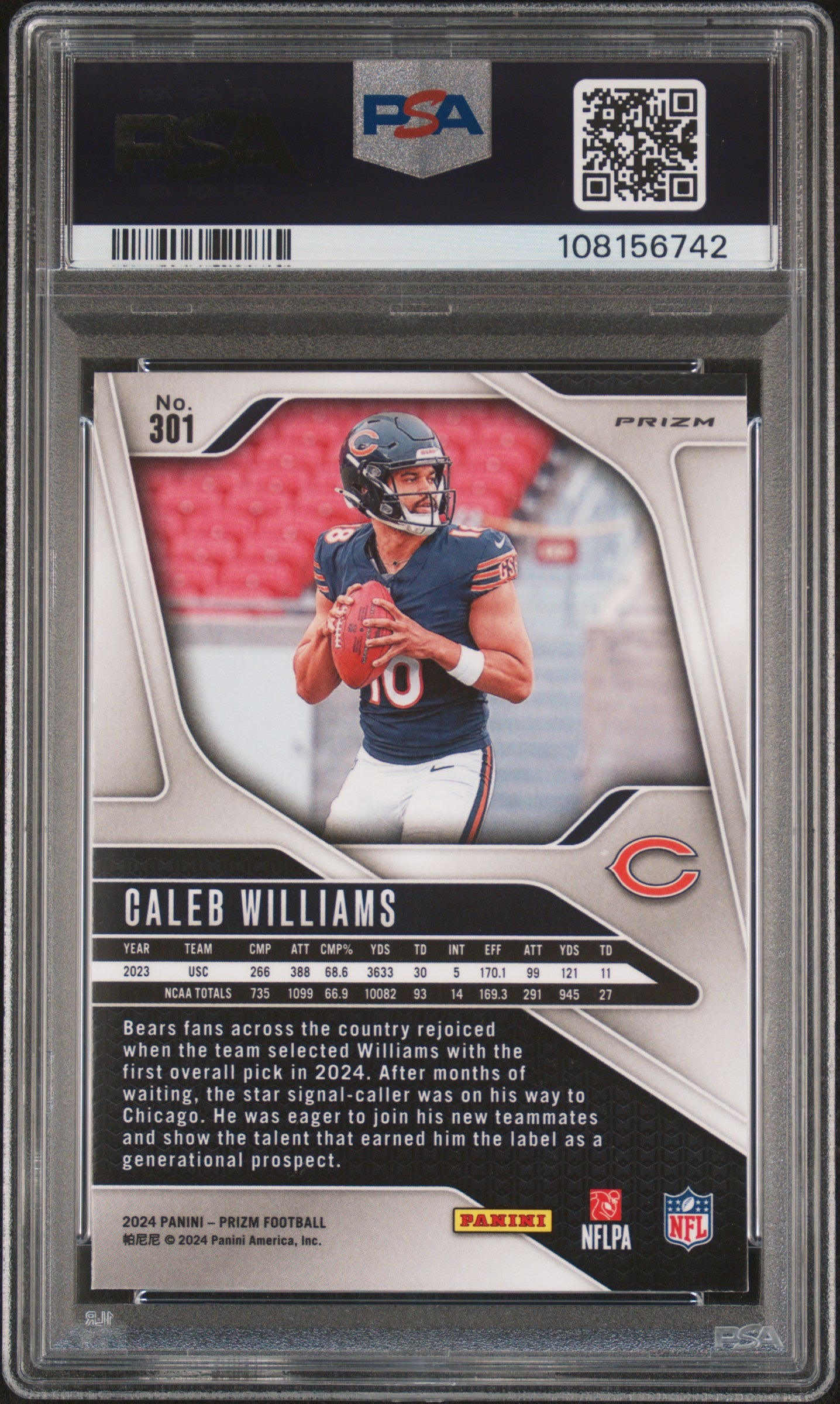 2024 Panini Prizm Caleb Williams #301 Neon Green Pulsar PSA 10