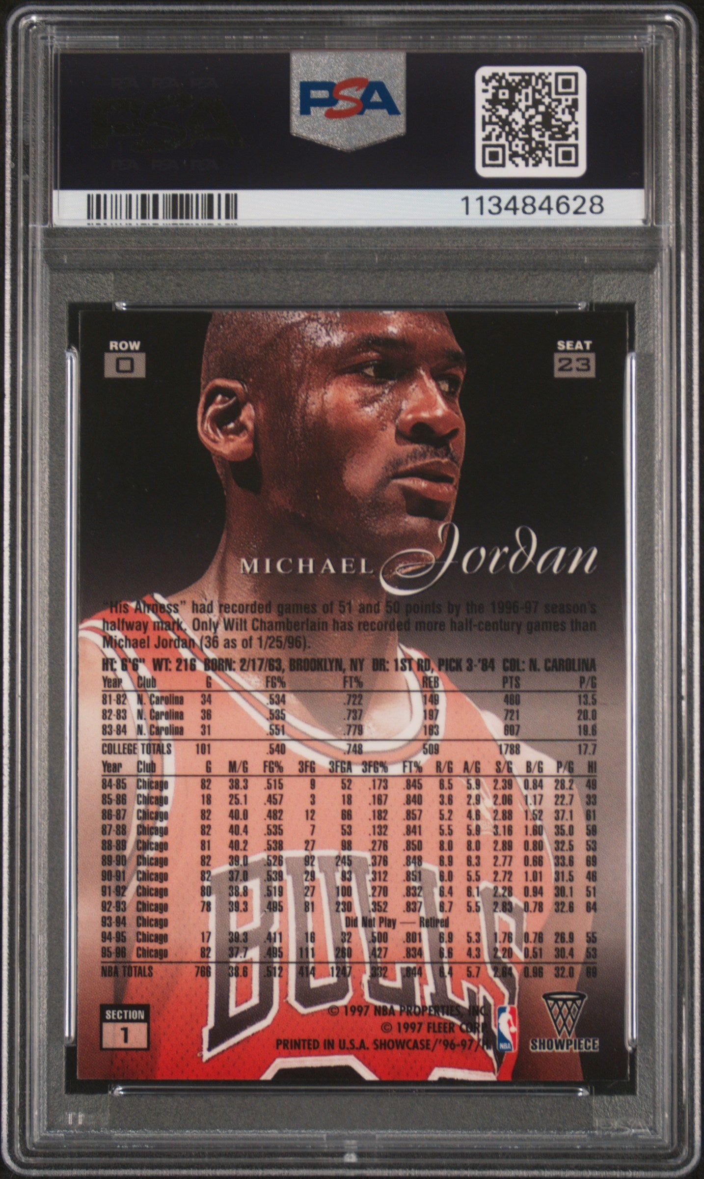 1996 Flair Showcase Michael Jordan #23 Row 0 PSA 8