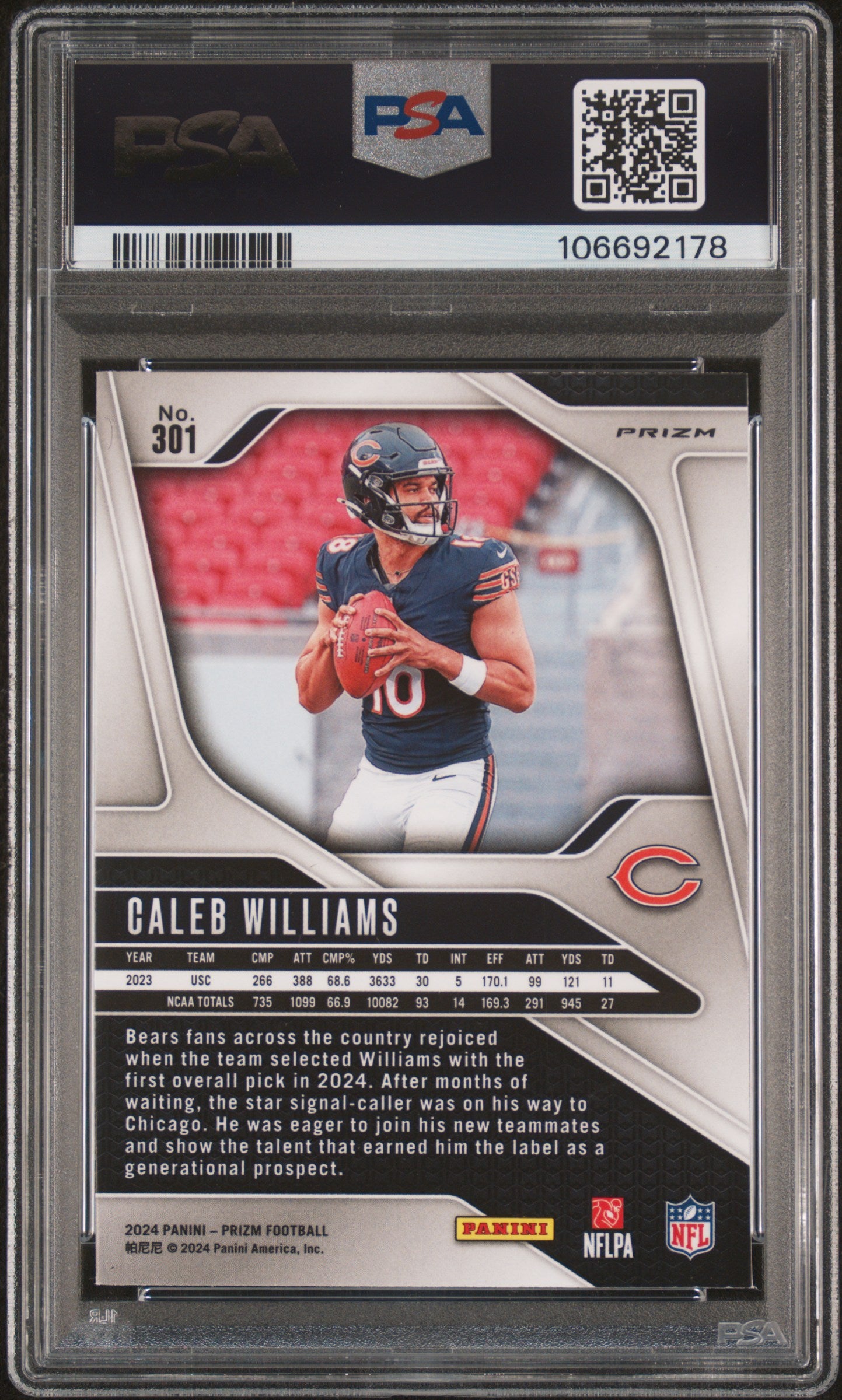 2024 Panini Prizm Caleb Williams #301 Silver PSA 10