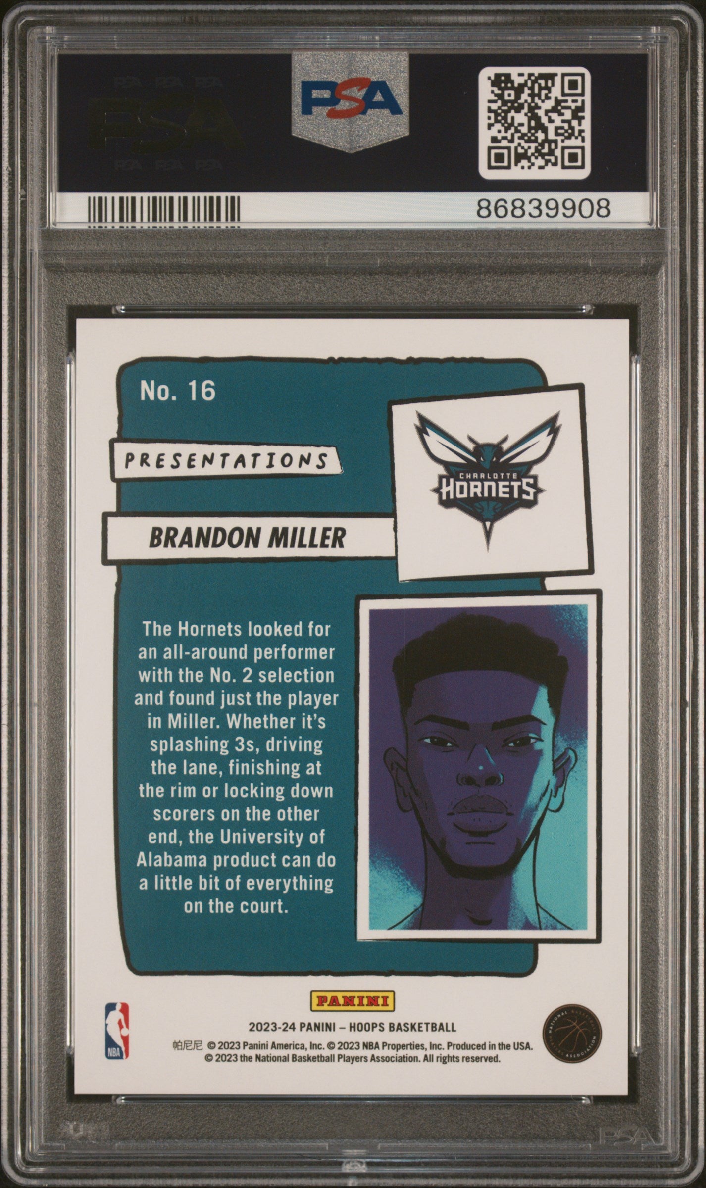 2023 Panini NBA Hoops Presentations Brandon Miller #16 PSA 10