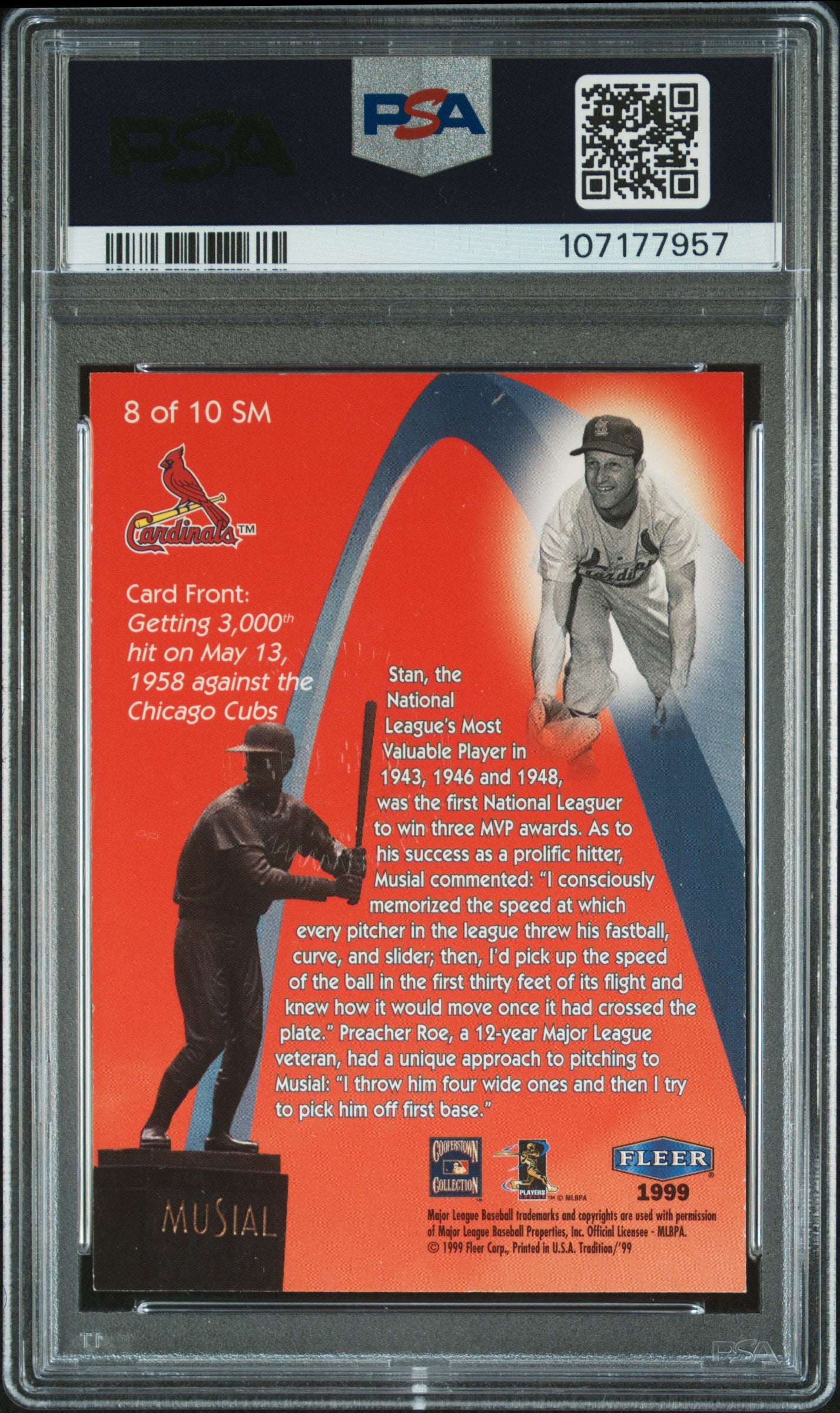 1999 Fleer Stan Musial Monumental Moments Most Valuable Player #8 S. Musial Mon. Moments Au. PSA 7
